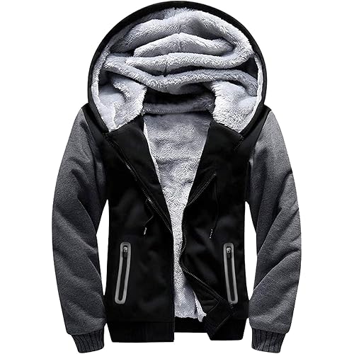 Little Beauty Hoodies for Men Zip Up Sweashirts Fleece Sherpa Lined Winter Wool Heavyweight Jacket