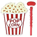 Birchio Popcorn Pinatas Bundle with a Blindfold and a Bat(16.5 x 12.5 x 3.5 Inches), Perfect for Fun Kid\'s Birthday Parties, Cinema Movie Theme Party Decoration Games