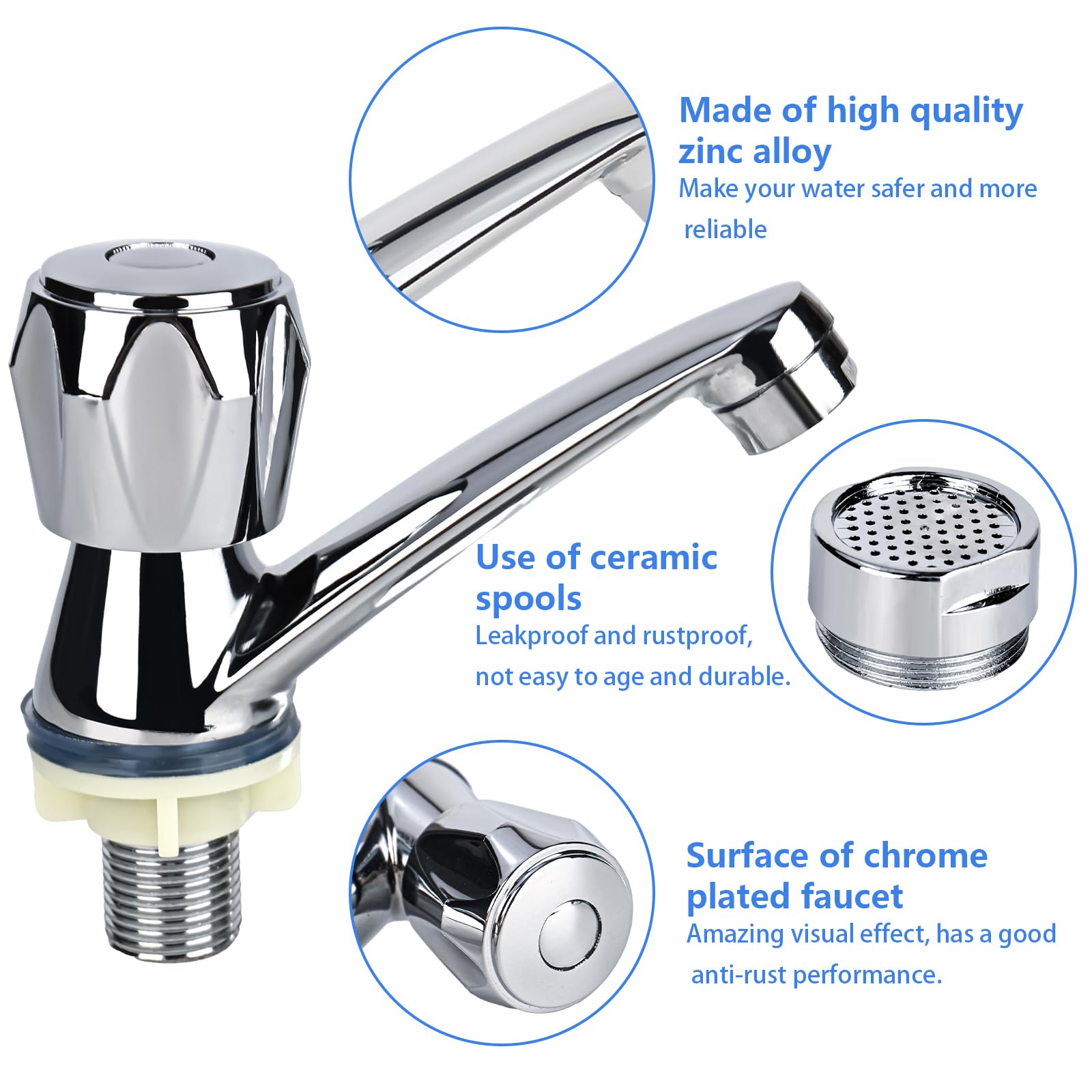 Grifo de baño simple de agua fría para lavabo, moderno grifo de lavabo cromado, grifo de baño de agua fría, grifo con manguera de conexión de 60 cm, grifo para lavabo y baño