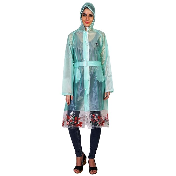 ZEEL Women's Translucent PVC Raincoat_RW201GRN_Green_L Amazon.in