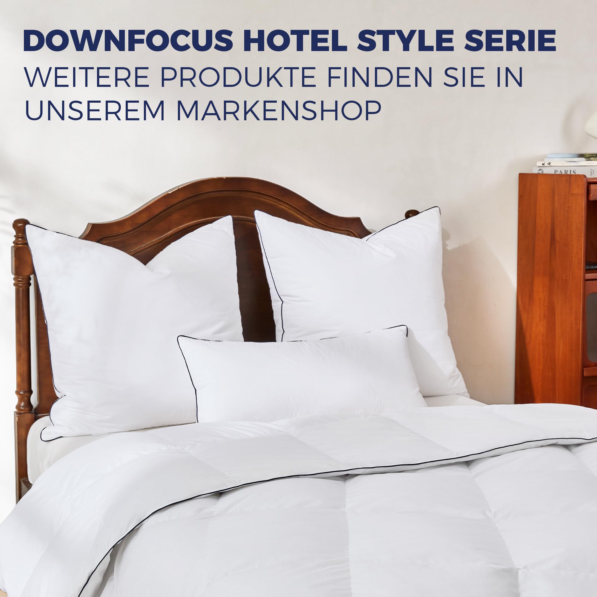 Kopfkissen Gänsefederkissen,Kissen mit Gänsefederfüllung, Ergonomisch optimiert Nackenstützkissen, 80X80cm Kissen 2er Set mit Bezug aus 100% Baumwolle Extra-Baumwollfüllung