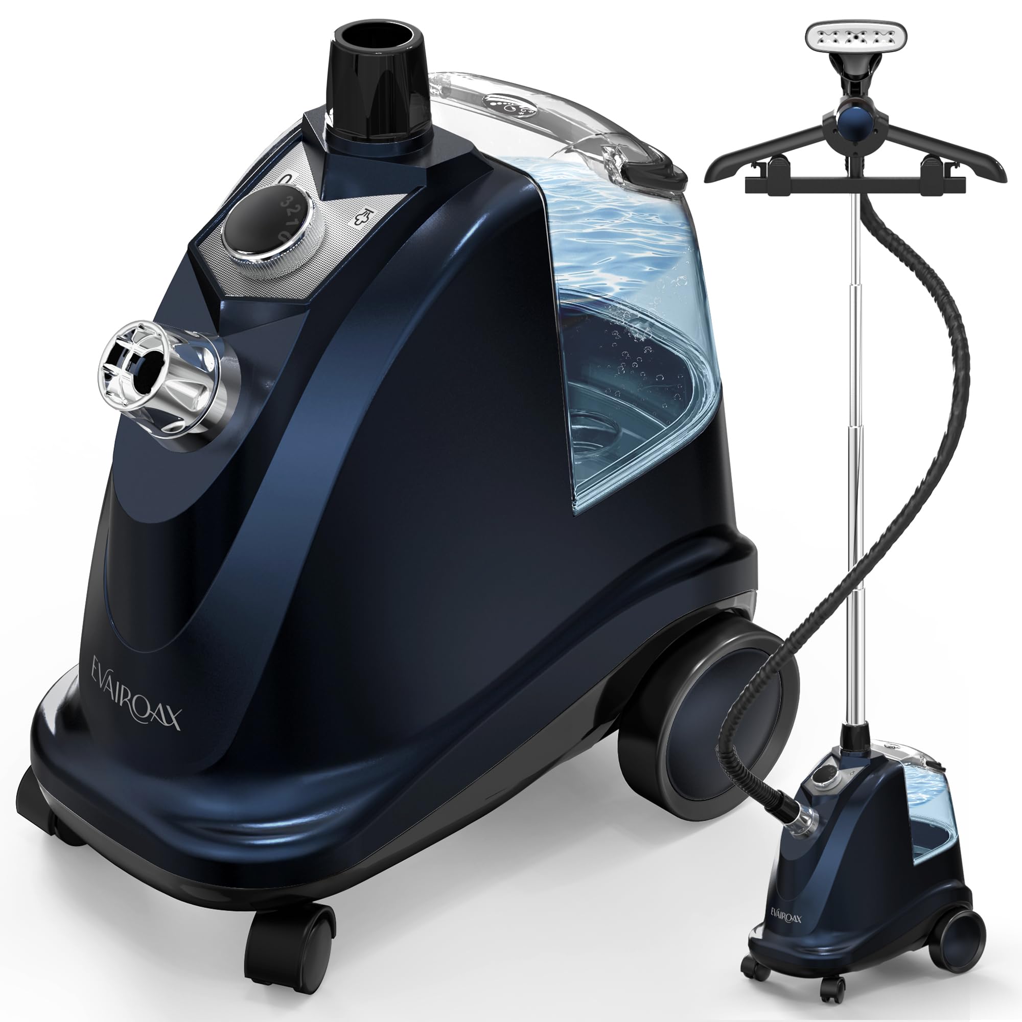 EVAIROAX 2200W Professional Standing Garment Steamer for Clothes, 90 Mins of Continuous Powerful Steam with 3L Water Tank, Pants Clip & Children's Clothing Hanger 998S Royal Blue