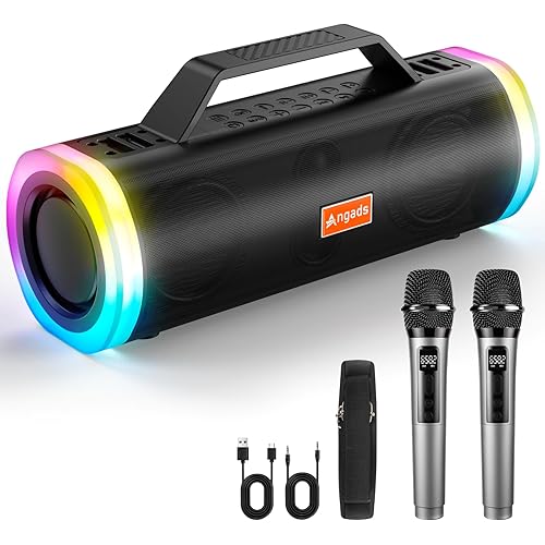 Angads Karaoke Machine with 2 Wireless Microphones Portable PA Speaker System Bluetooth 5.3 Pitch Correction & Echo Effects Multi-Connectivity (TWS/TF/USB/AUX/Live/REC) for Home Party Outdoor Events