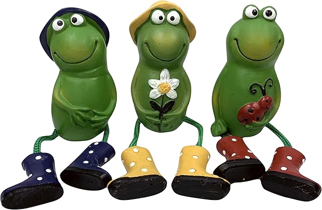 Frog Outdoor Garden Ornaments Sitting Toad Plant Pot Perchers Set of 3