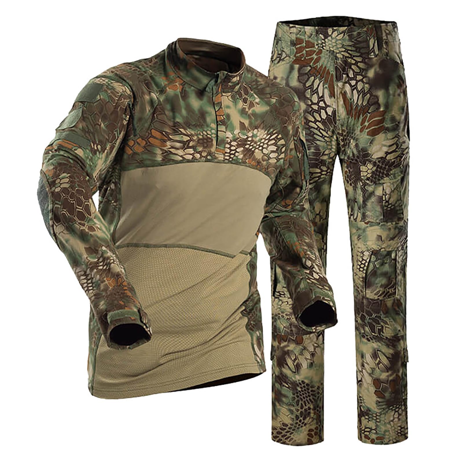 Homme Tactique Camouflage Costume Uniforme Militaire Tenue Airsoft Chemise Combat Cargo Pantalon pour Paintball Chasse(Size:S,Color:Python Vert)