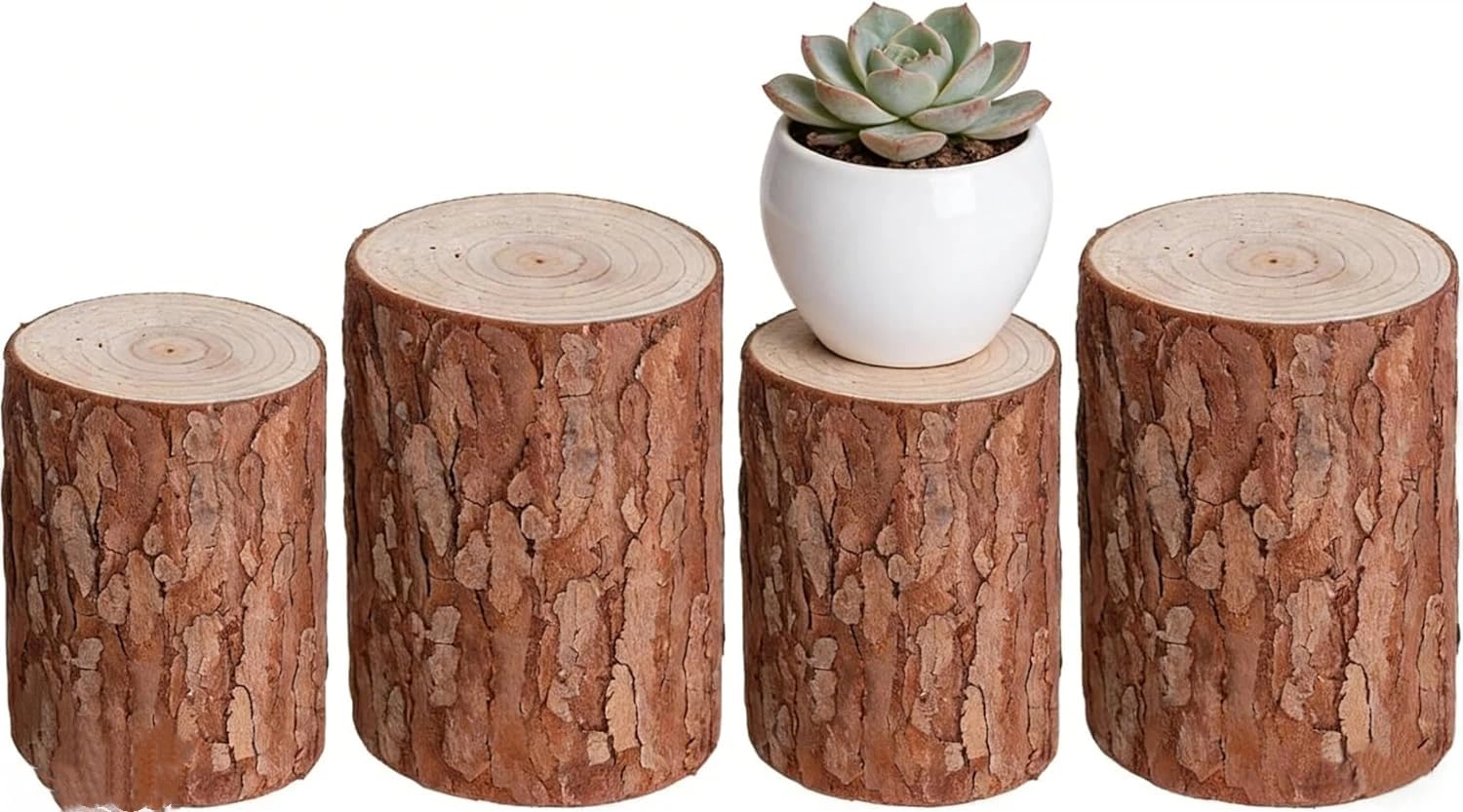 Photo 1 of VOSCHOIX 4pc Tree Stump Planter, Rustic Artificial Wood Stumps Table Centerpieces Decorations for Display Wedding Tabletop Decor DIY Crafts