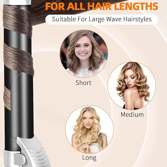 Curling Iron with Long Wand, Rotating Automatic Curling Iron, 13-Speed Temperature Adjustable, 30 Seconds Instant Heating, 1H Automatic Shut-Off, Anti-Scald, 110-240V Dual Voltage (A)