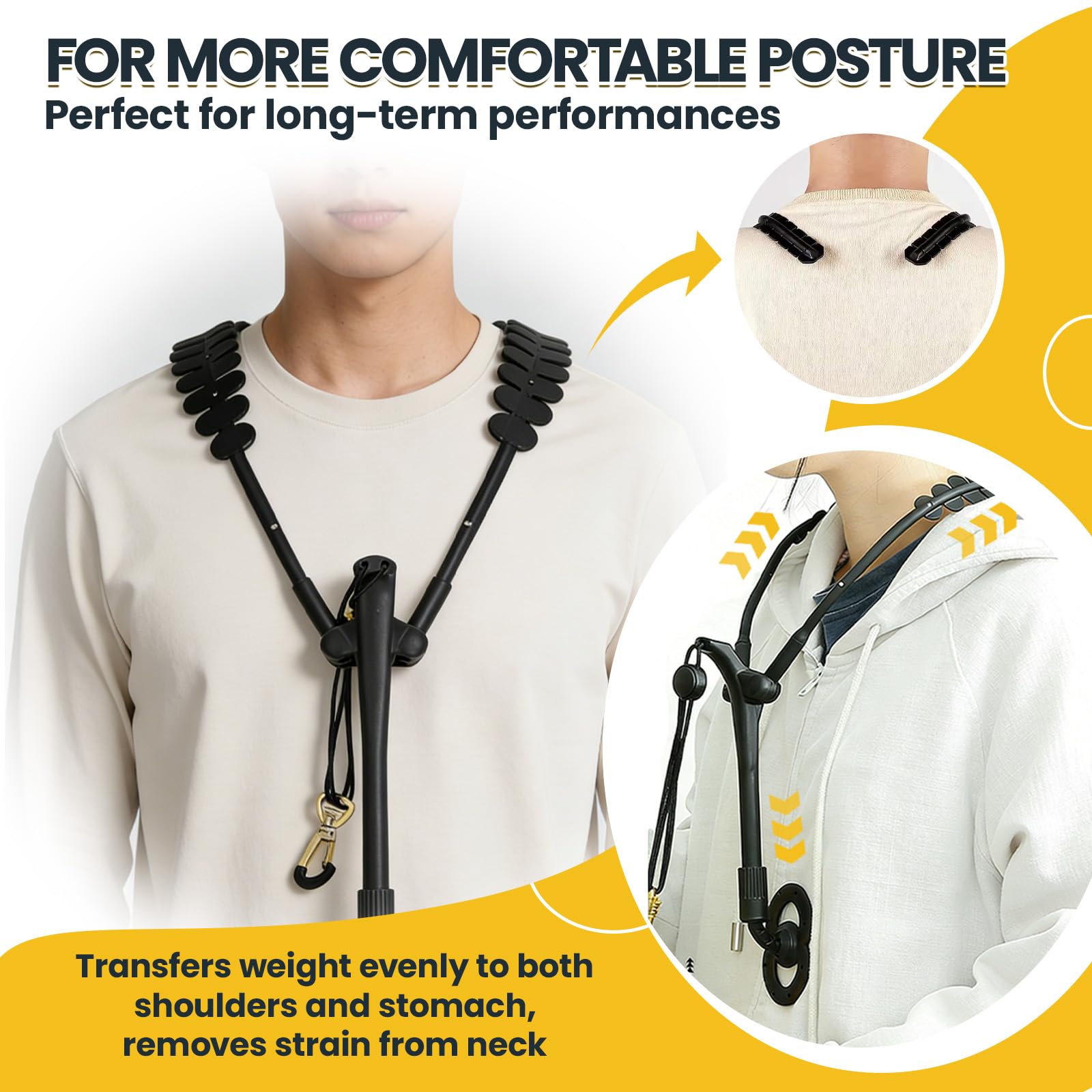 Sangle tour de cou réglable pour saxophone double harnais avec pivot à 360° et mousqueton en métal, bandoulière confortable pour saxophone alto et ténor