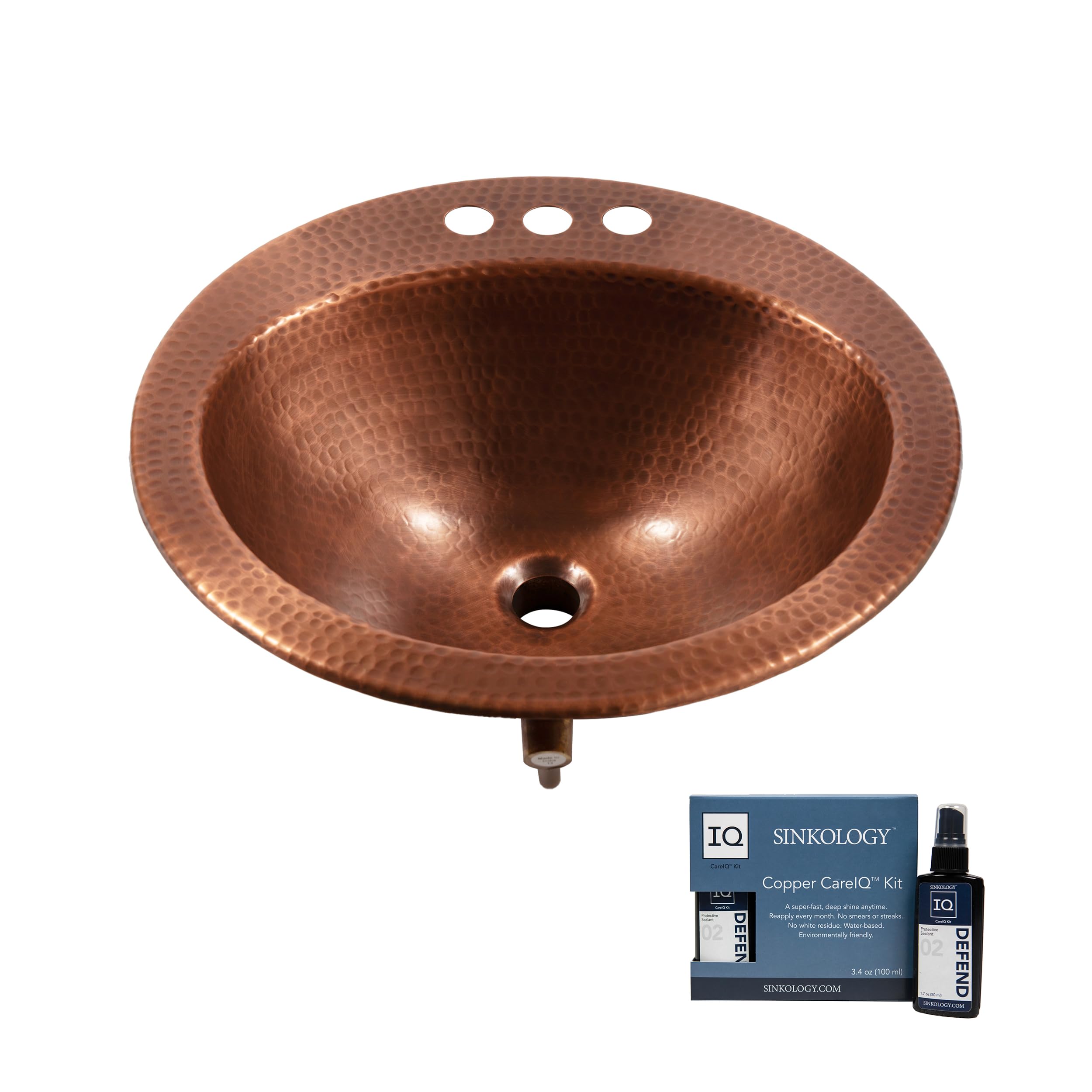 Bell 19" Drop-In Bathroom Sink in Copper and Care Kit