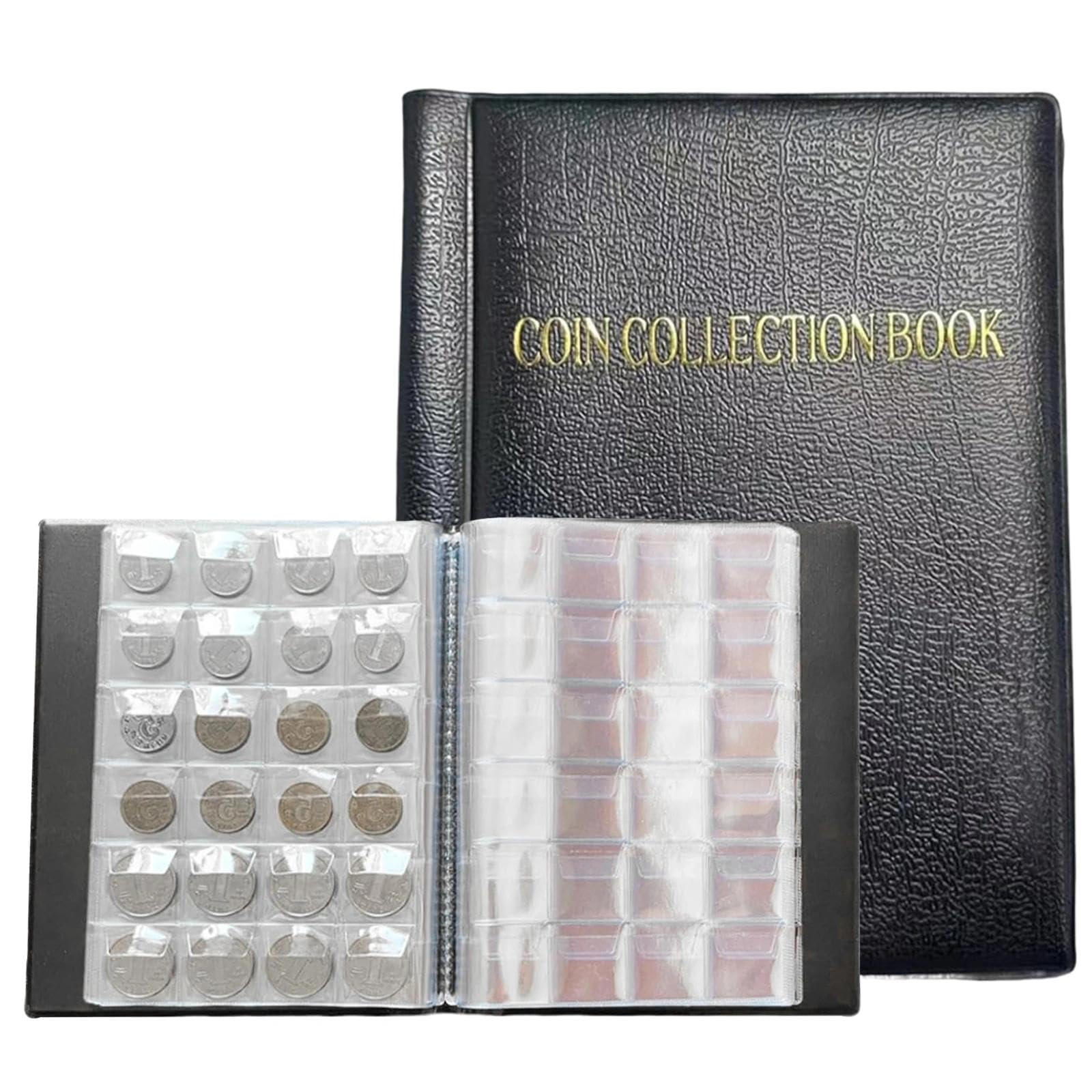 Eulihent Coin Collection Album with 20 Pages 480 Pockets Coin Albums Coin Collecting Book 3cm Coin Flip Folder Storage Book for Pounds Pence Cents Dollars Nickel (Black)