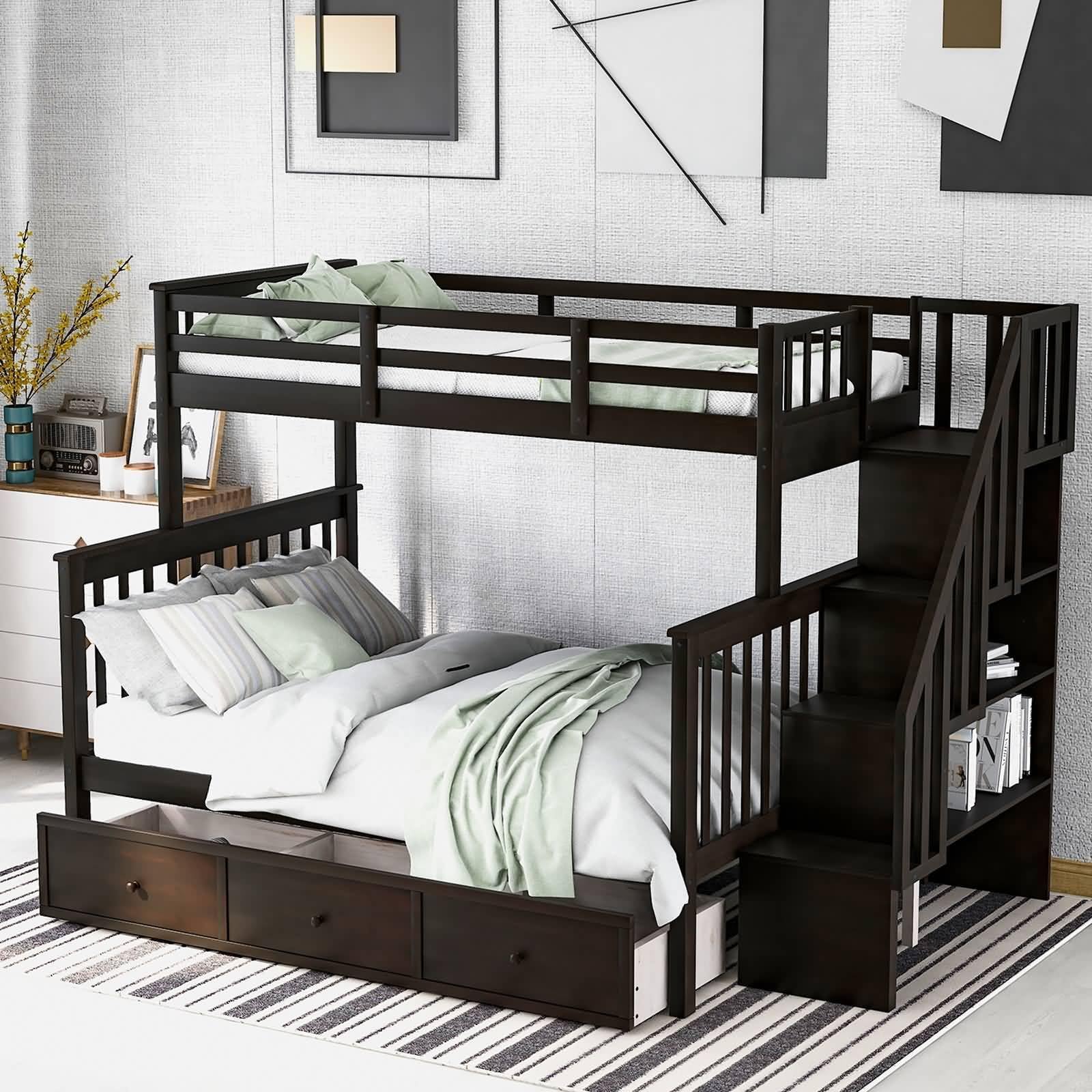 Amazon.com: CITYLIGHT Bunk Bed Twin Over Twin with Stairs