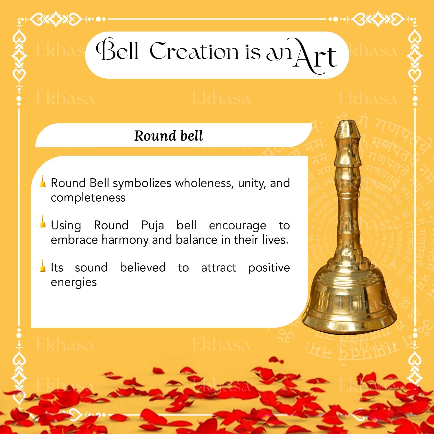 Ekhasa 100% Pure Brass Gol Ghanti for Pooja | Handcrafted Pooja Bell for Mandir | Pooja Ghanti for Home | Mandir Ghanti for Pooja | Ganti for Pooja | Puja Ghanti for Home (Size: 4 inch)