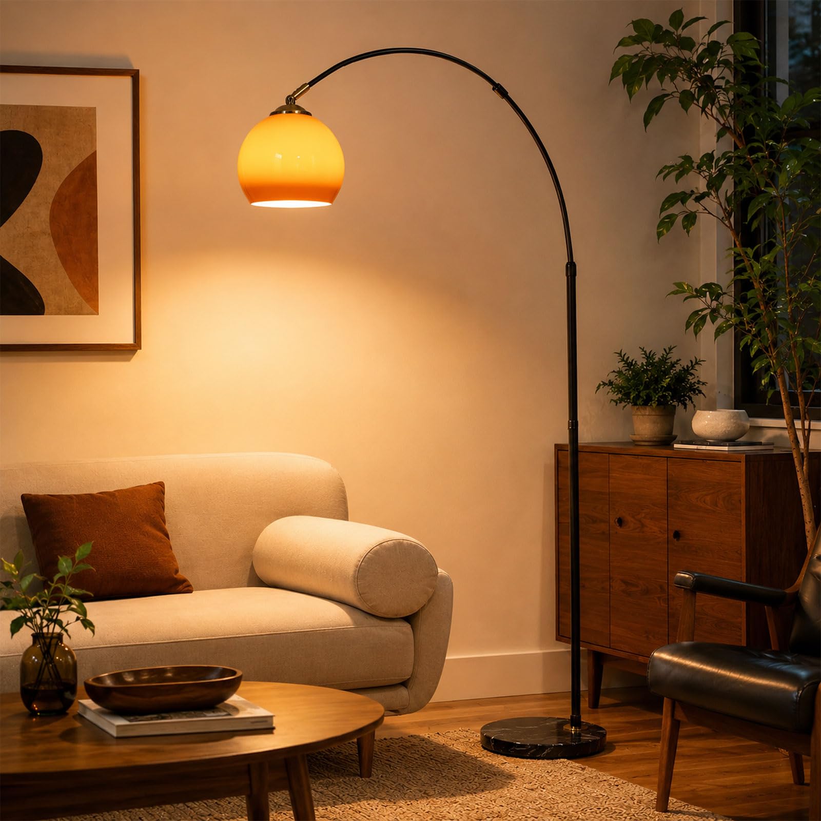 KlkrzJwy Orange Arc Floor Lamp with Glass Globe Shade, Mid Century Modern — image 1