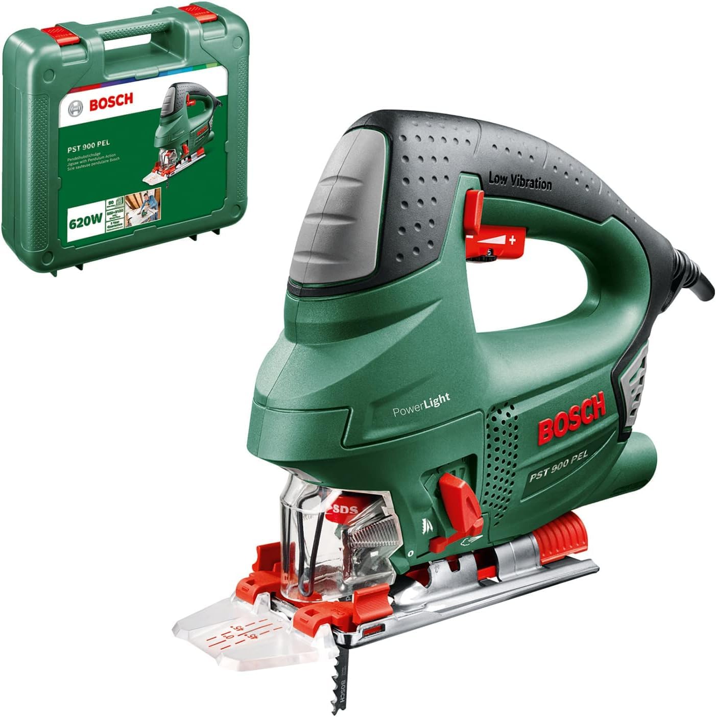 Scie sauteuse filaire Bosch - PST 900 PEL, 620W & Bosch Accessories 10 pièces Jeu de lames de scie sauteuse Basic for Wood (pour le bois, accessoires, pour scie sauteuse)