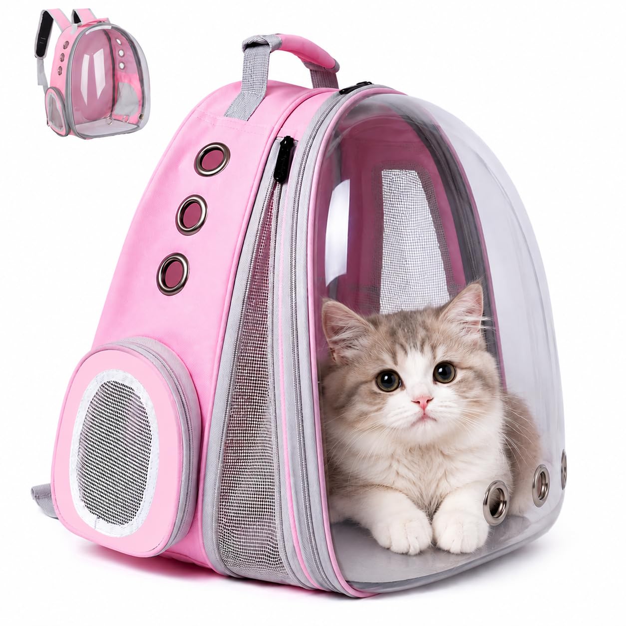 Sac Transport Chatet à l'arrière Extensible Transparent, Sac a Dos Chat Sac à Dos Chien, pour Petits Chiens et Chats, la Randonnée et l'utilisation en Extérieur (Rose, Front Expand)