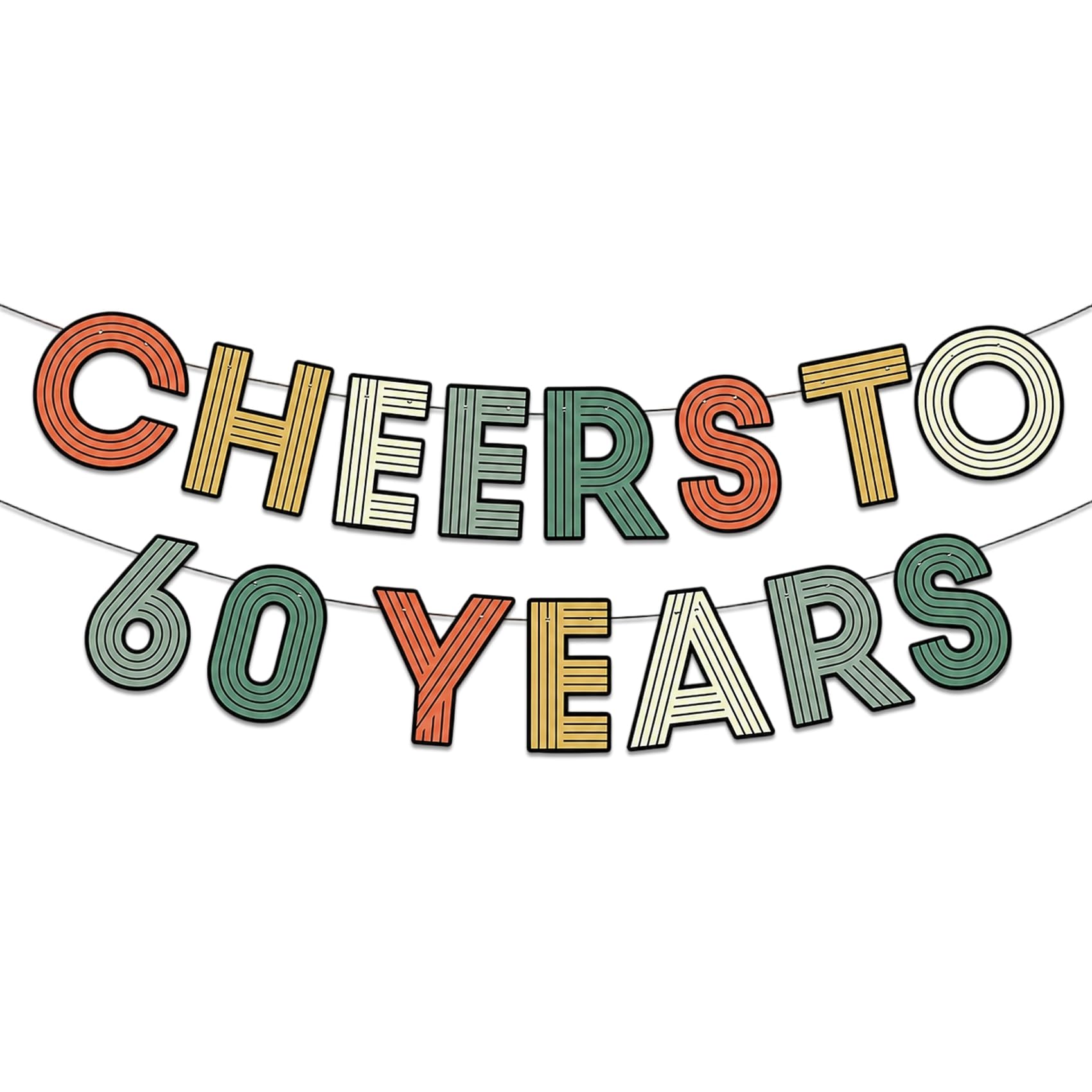 Nideen 60th Birthday Banner, CHEERS TO 60 YEARS Retro Party Decoration