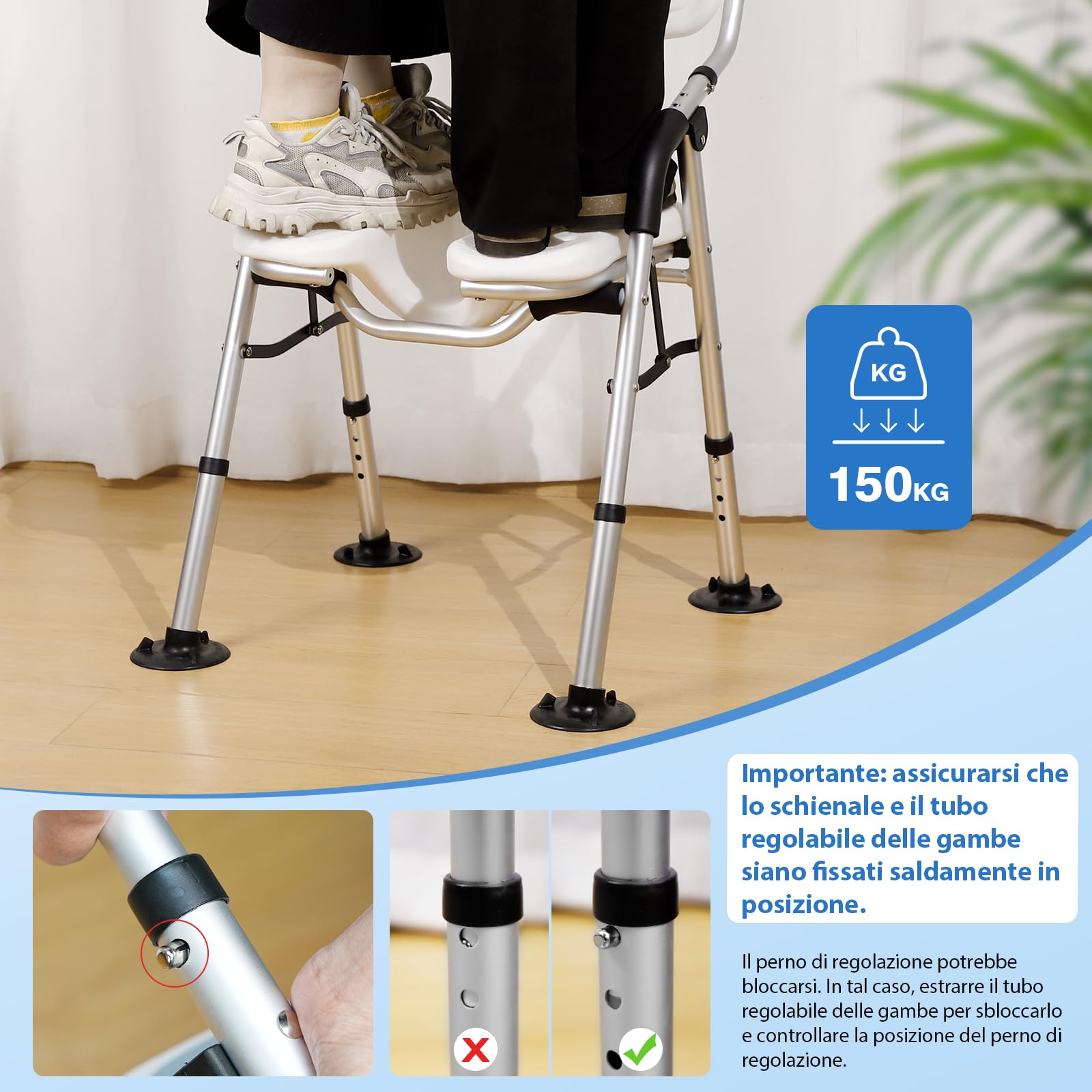 DEWEL Sedia per Doccia Anziani Pieghevole, con Scanalatura, con Schienale e Braccioli, Non è Necessario Installare Strumenti, Regolabile in Altezza, Sedia Doccia Pieghevole, Peso 150Kg (Grigio)