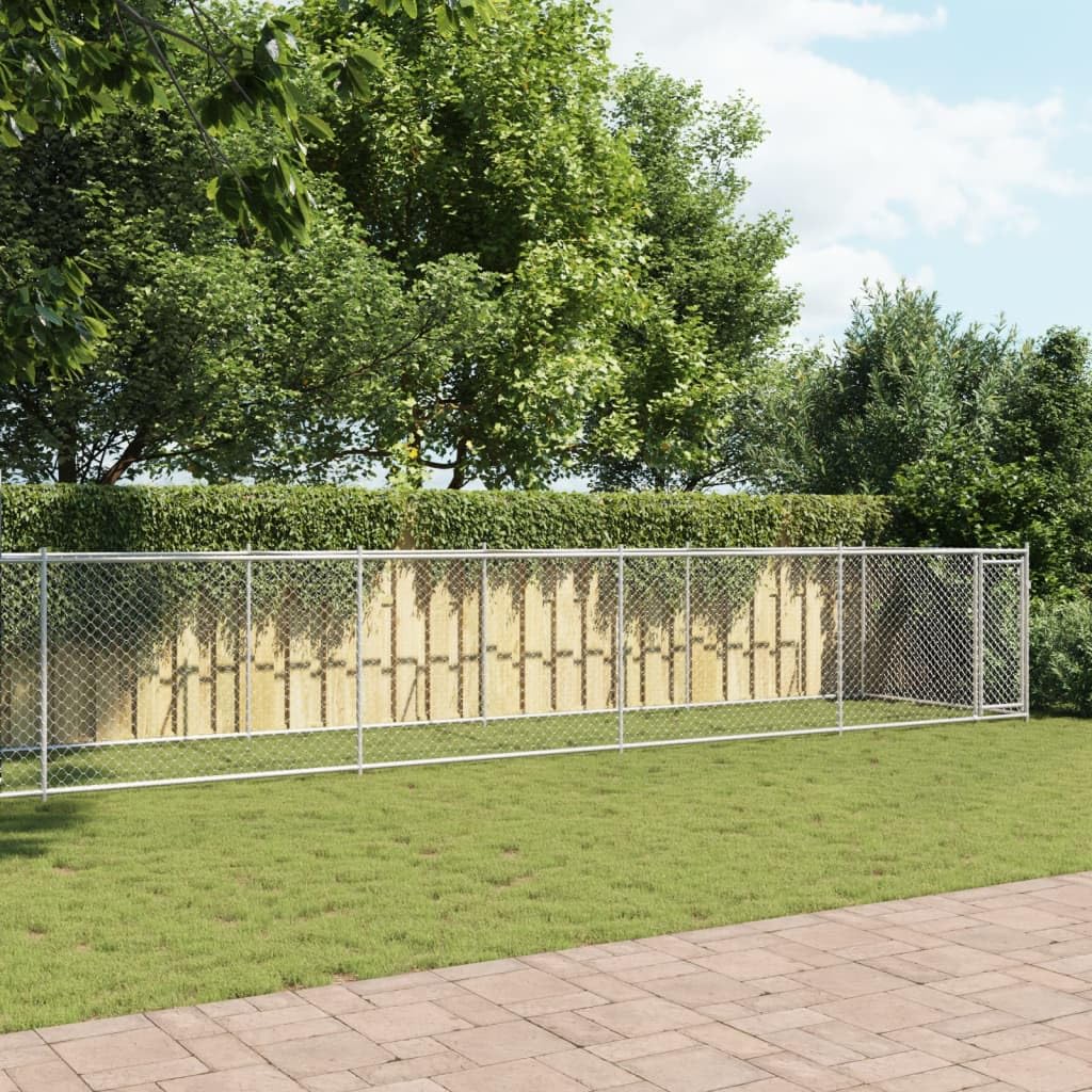 Perrera para perros con puerta, gris, 10 x 2 x 1,5 m, acero galvanizado, plegable, protección para exteriores e interiores, seguridad para perros, cachorros, parque infantil, jardín, camping