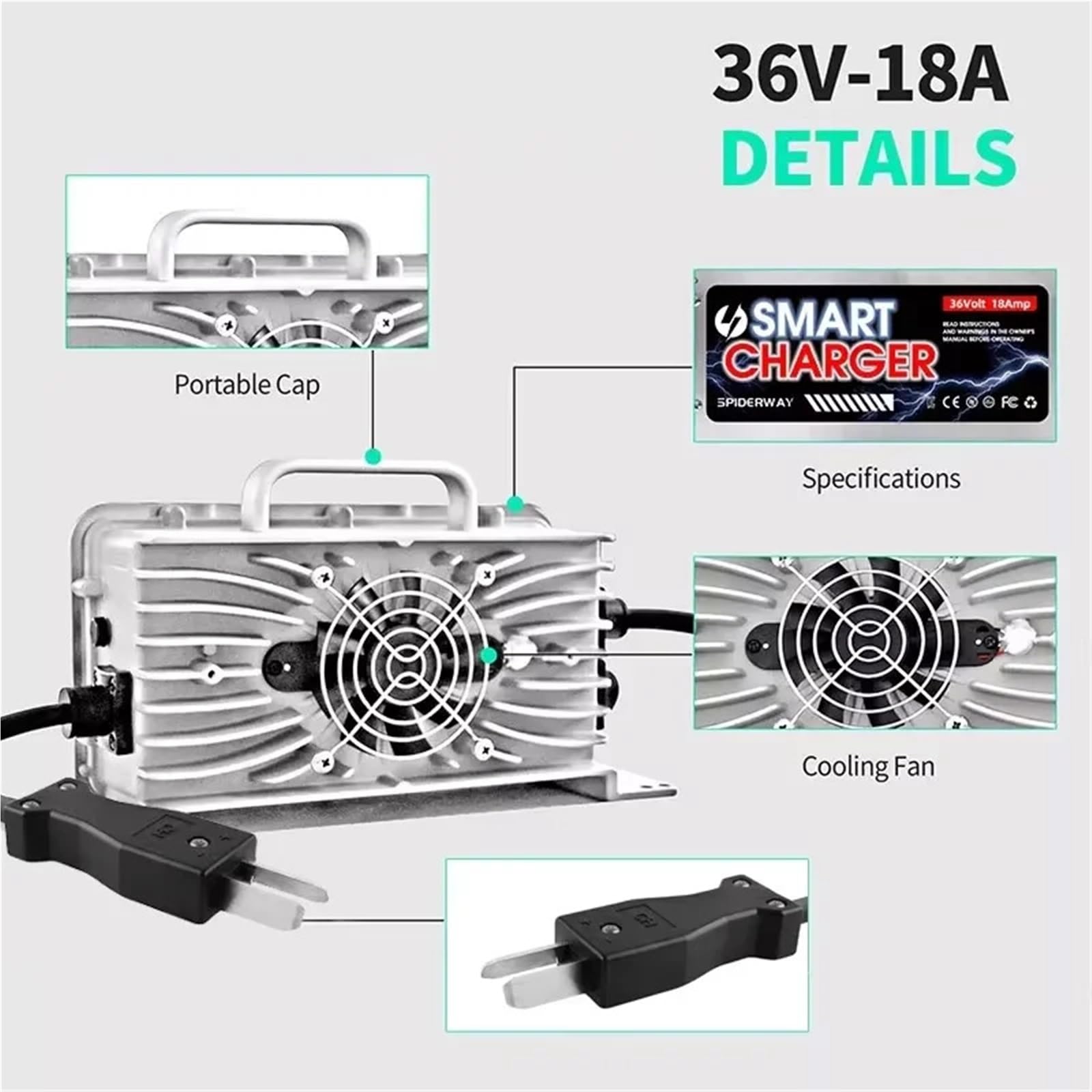Caricabatterie for carrelli da golf 36V/18A compatibile con caricabatterie impermeabile IP 67 for batterie al litio(O Ring Terminal,AU)