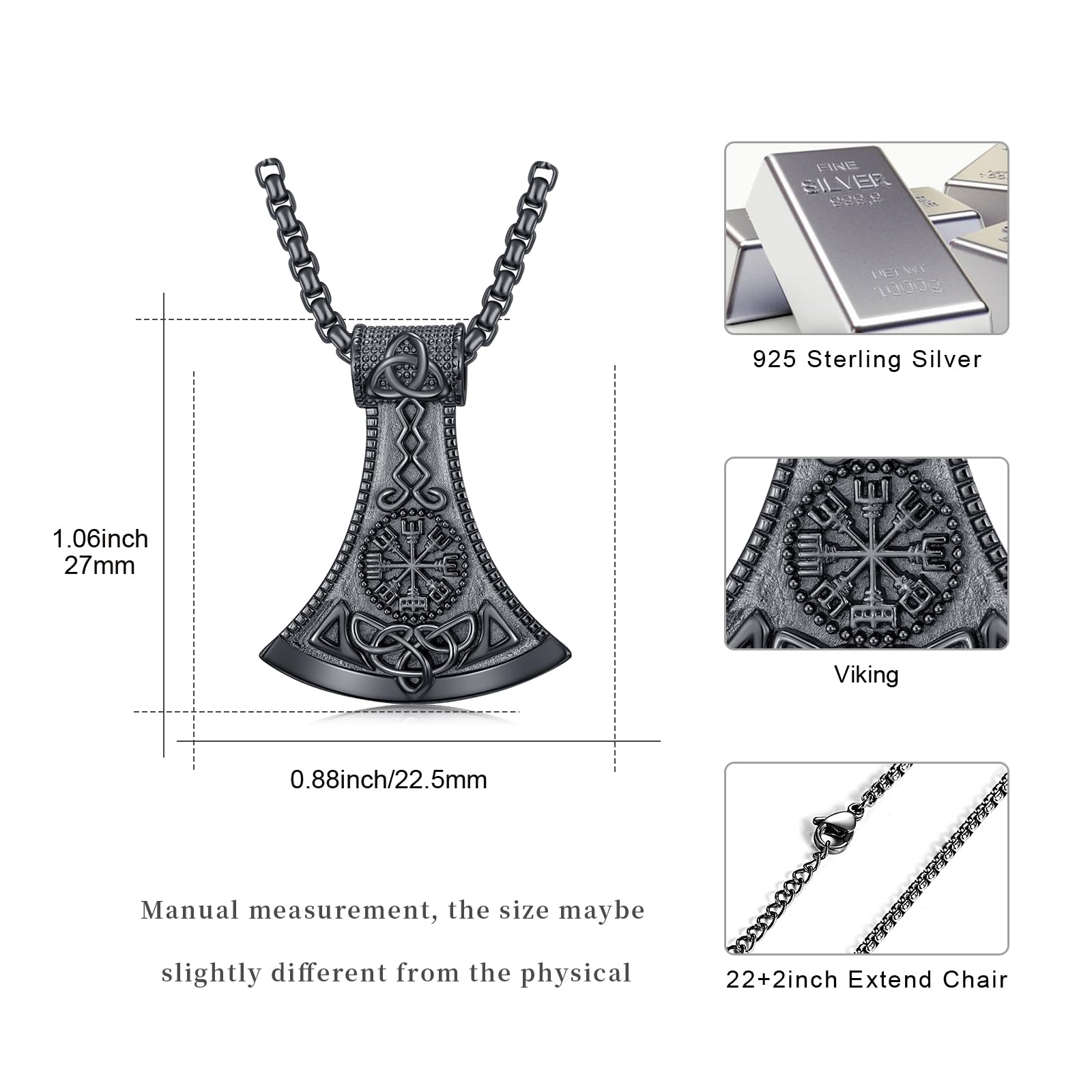 Wikinger-Halskette für Herren, 925er-Sterlingsilber, Wikinger-Schmuck, nordisch, heidnisch, Schmuck, Geschenke für Frauen