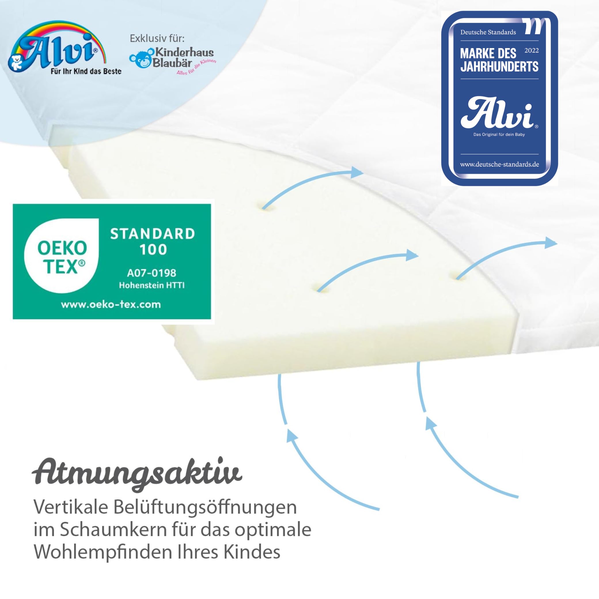 Alvi Kinderwagenmatratze Wiegenmatratze Stubenwagenmatratze/Bezug 100% Baumwolle/vertikale Luftkanäle / 3D-Luftpolster-Auflage/allergikergeeignet