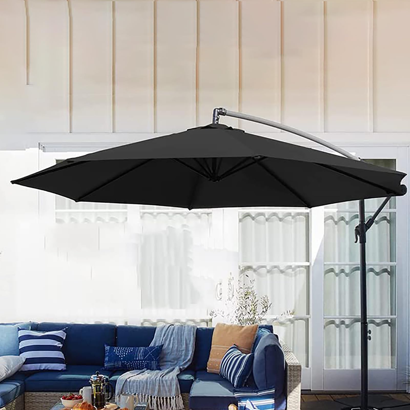 Zapasowy baldachim do parasola 350 cm z 8 żebrami, niebieski pokrowiec na parasol zewnętrzny, wodoodporny i odporny na promieniowanie UV, idealny na patio, do ogrodu, na plażę i na taras