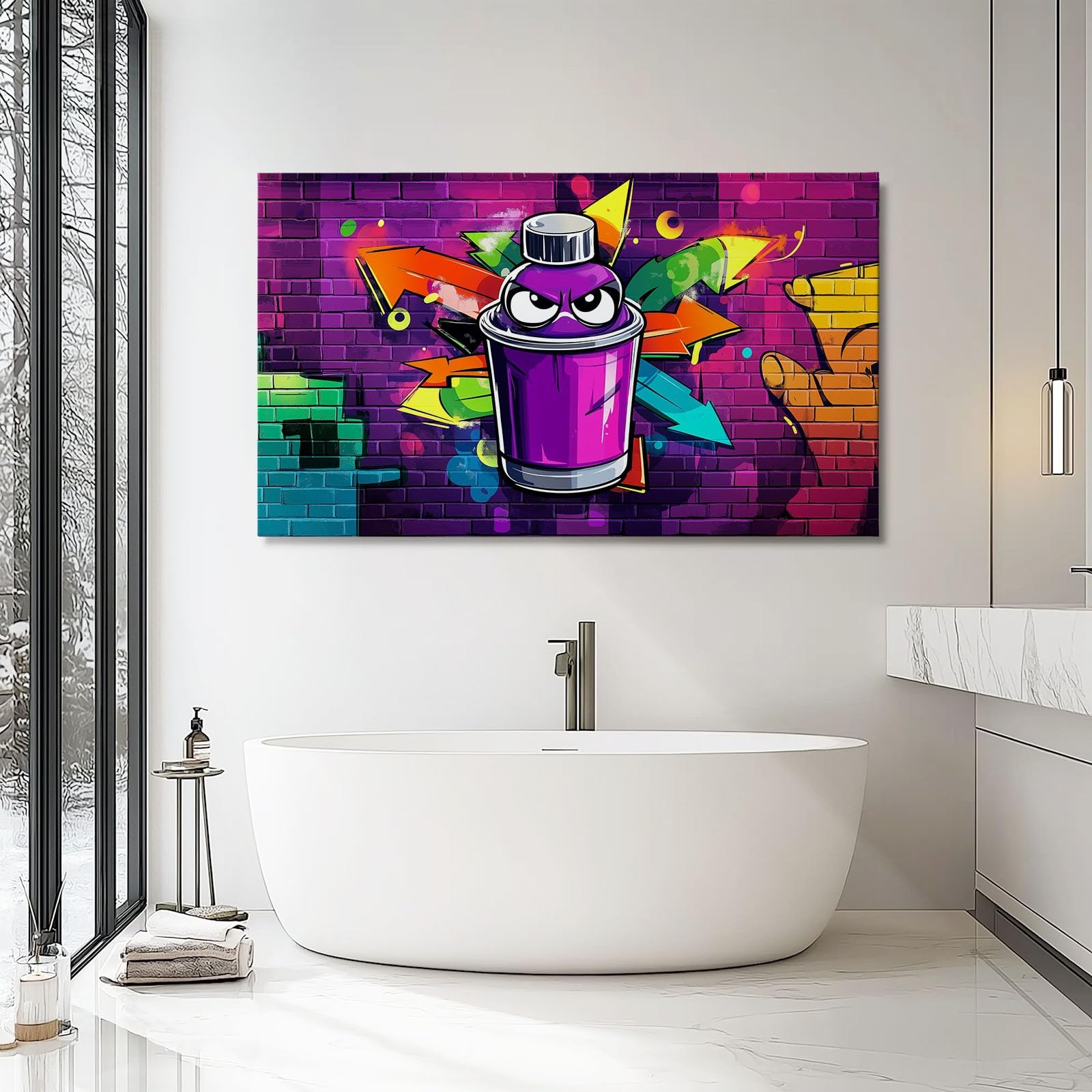 Fumetto Graffiti Stampe Su Tela Viola Quadro Moderno Soggiorno Decorazioni Camera Da Letto Bagno Cucina Ufficio Sala Da Pranzo Bar 100 x 70 cm Senza Cornice
