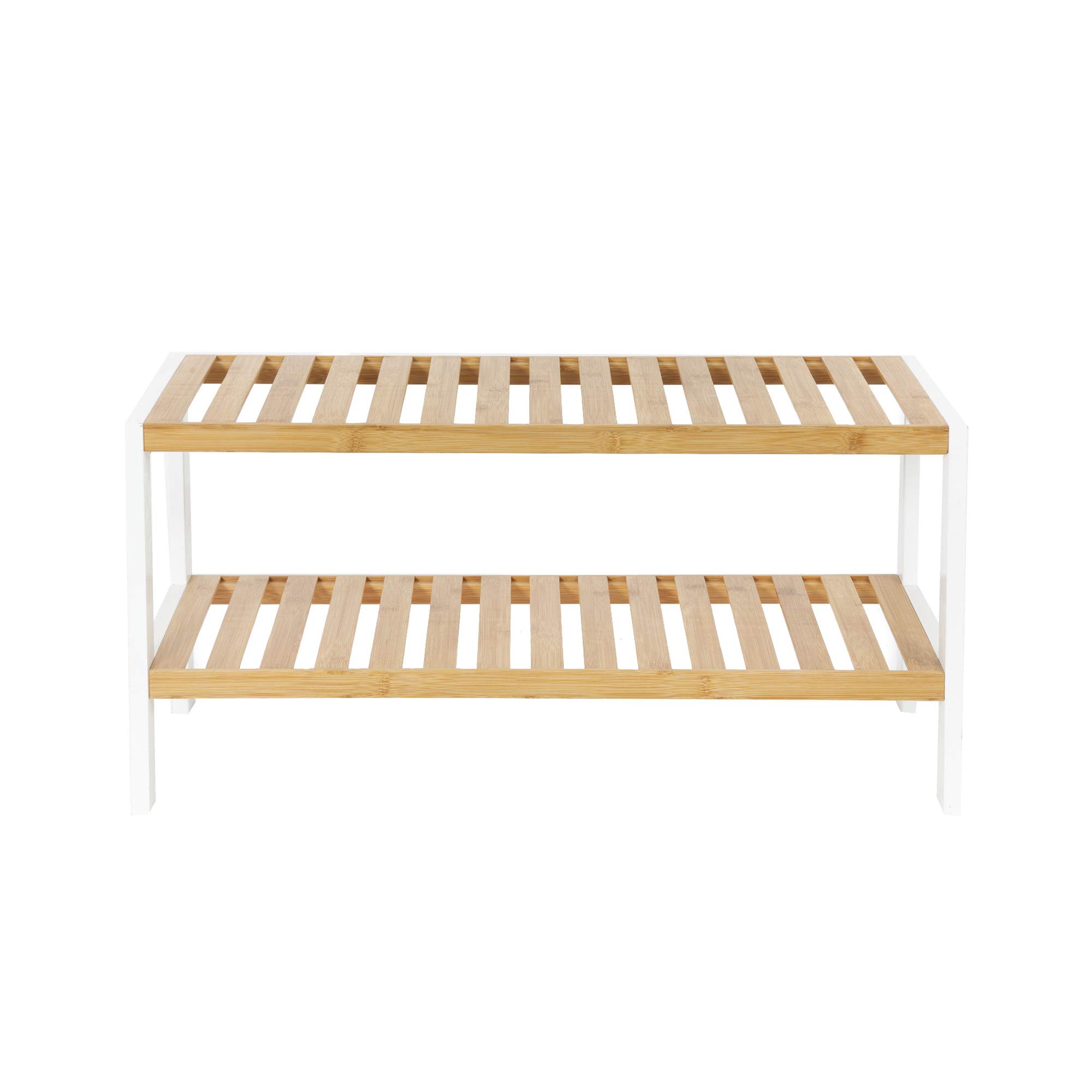 Compactor scaffale per scarpe in bambù Marrone Chiaro e Bianco 70 x 26 x H 33.5 cm