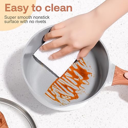 Miniatura 4 de Cacerola de 2 cuartos de galón con tapa, olla pequeña antiadherente de cerámica para cocinar con boquilla y asa, olla Mike Ramen para estufa,