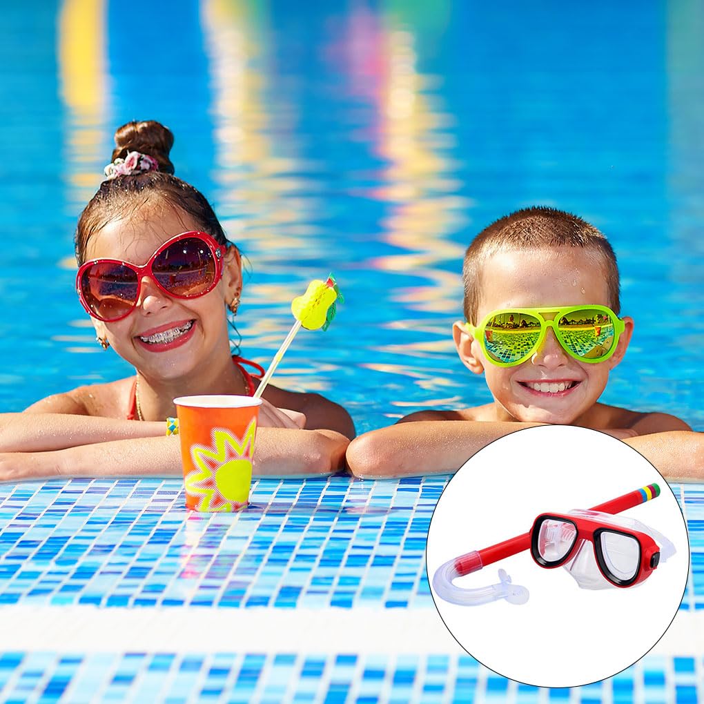 Juego de 5 protectores faciales de plástico para niños, deportes al aire libre, deportes acuáticos, buceo, piscina, gafas de protección facial con tubo de respiración, color rojo