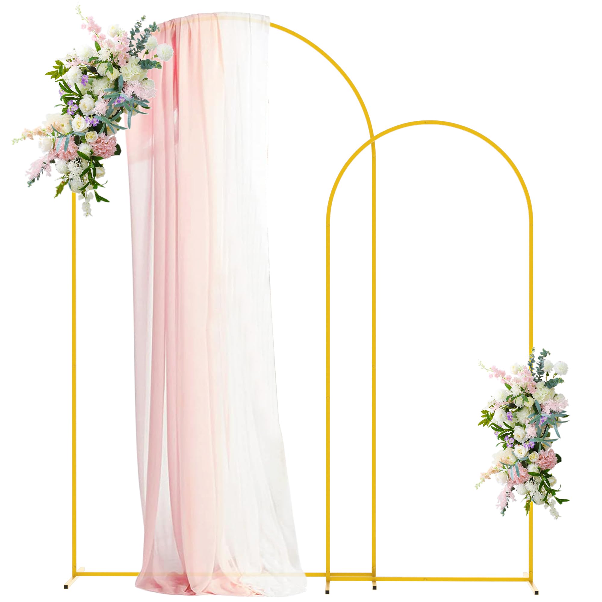 Asee'm Metal Wedding Arch Backdrop Stand (7.2FT,6FT) Set of 2 Gold Arched Frame for Ceremony Parties Birthday Baby Shower Garden Decoration