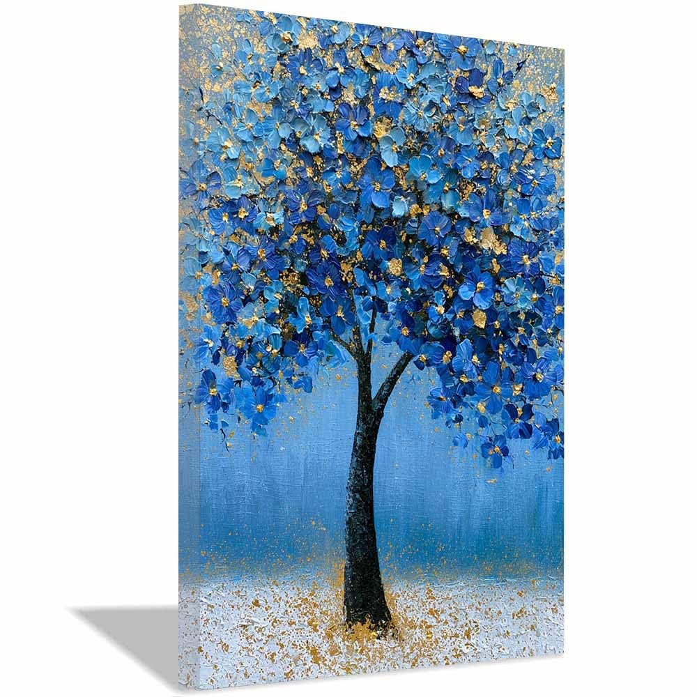 HOQIU Print Canvas Poster Decor Gold silver foliage tree canvas prints, nature wall art, for Bathroom Home Office Decor(Multicolor)-60x80cm Framed