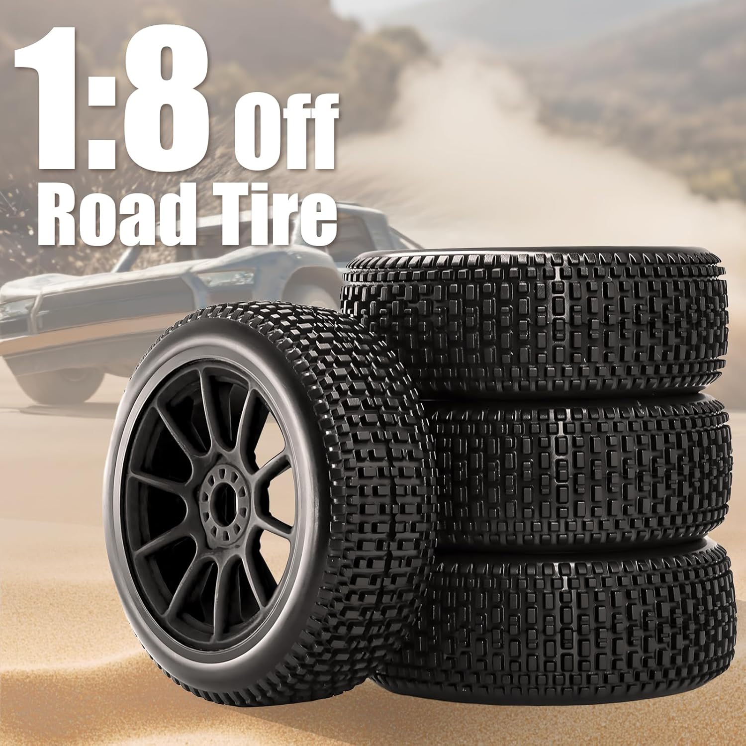 1/8 Scale Blockade Off-Road Buggy Tire 17mm Hex RC Wheels & Tyre with Foam Inserts RC Tire Compatible with ARRMA Typhon 3S/6S HongNor FS Racing HSP Hyper KYOSHO MP10（4 PCS）
