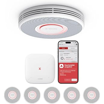 X-Sense XS0B-MR61 Smart Smoke Detector WLAN with Voice Output and 17 Locations Fire Detector Networked Smoke Detector 33 mm Fire Alarm with SBS50 Base Station XS0B-MR61