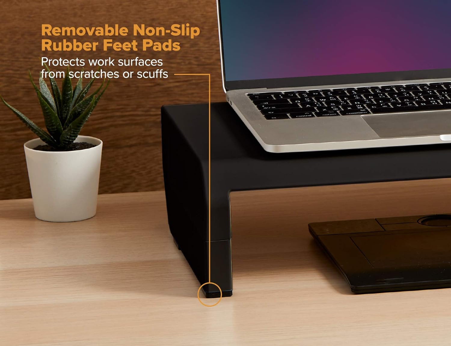 Bostitch Office Konnect Adjustable Monitor Stand Riser, 4 Height Adjustments, Built-In Cable Management, Rubber Feet - Black