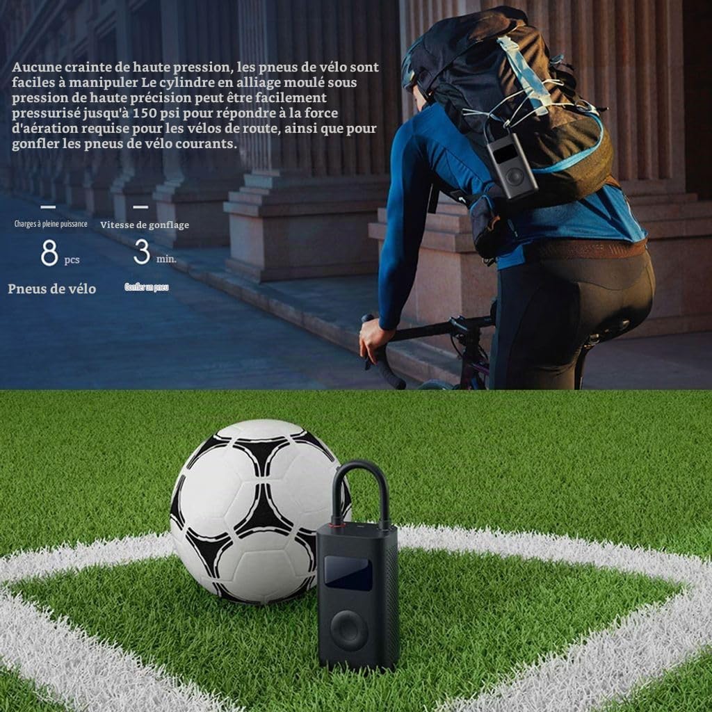 Mijia Compresseur à Air Portatif 2, 0.2-10.3 bar 3-150 psi, Pompe à Air Electrique Portable avec Batterie 2000 mAh, Chargement USB-C, Noir