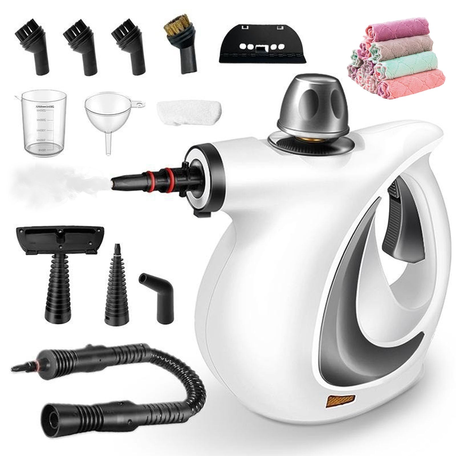 Limpiador a vapor, 1050w vaporeta limpieza hogar, vaporeta portatil, máquina de limpieza a vapor presurizada todo en uno, vaporeta de mano con cierre de seguridad y 12 accesorios (1 juego)