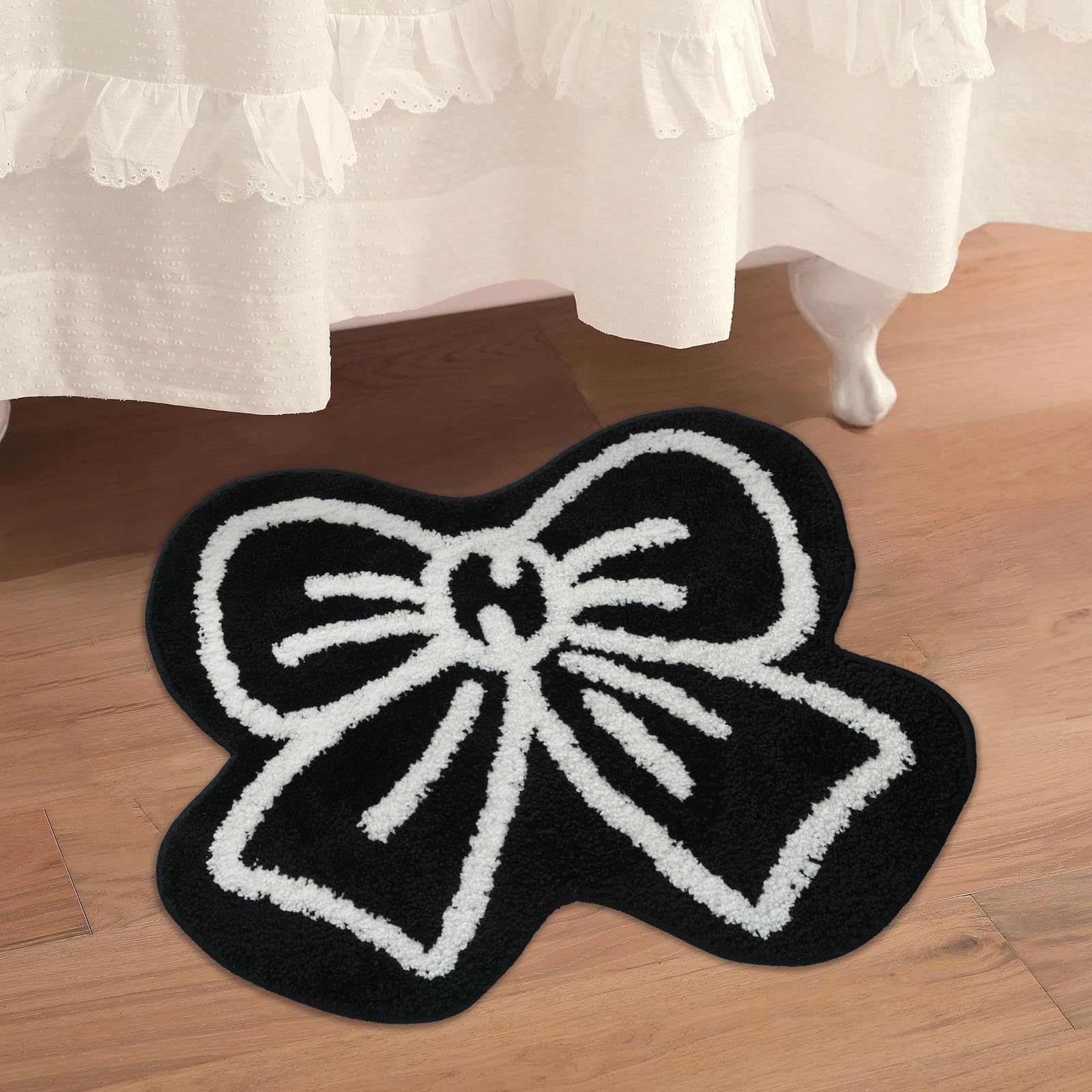 Urtlmaji Black Bath Mat for Bathroom Non Slip, Cute Bathroom Rugs Coquette Bow Rug Plush Microfiber Bath Rug, Small Washable Absorbent Bath Mat for