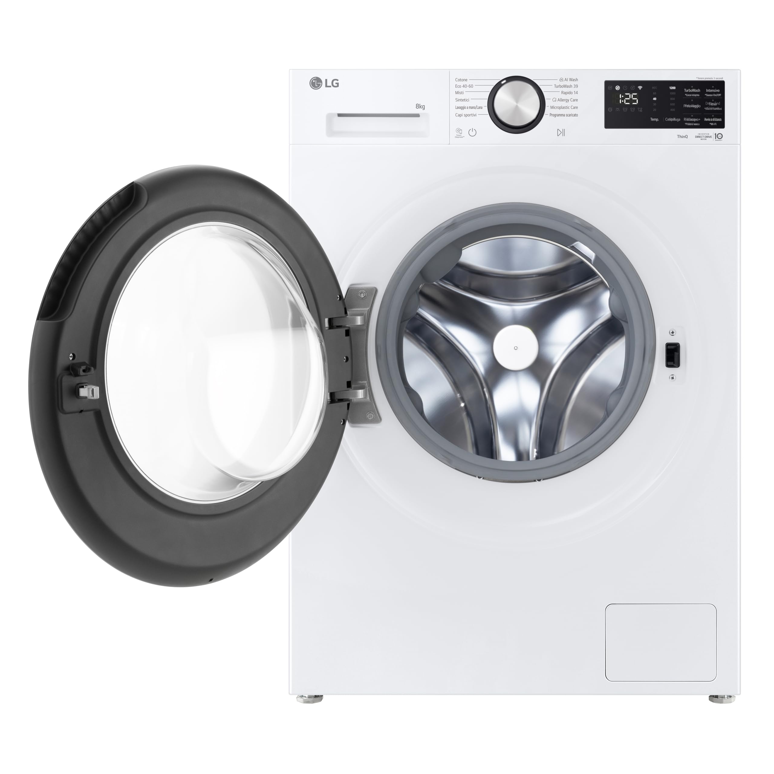 LG F2NX50S8TLC Lavatrice 8 kg Slim Classe A -30%, 1200 Giri, Programma AI Wash con Intelligenza Artificiale, Wi-Fi, Allergy Care, TurboWash 360, Direct Drive, Serie X5, White