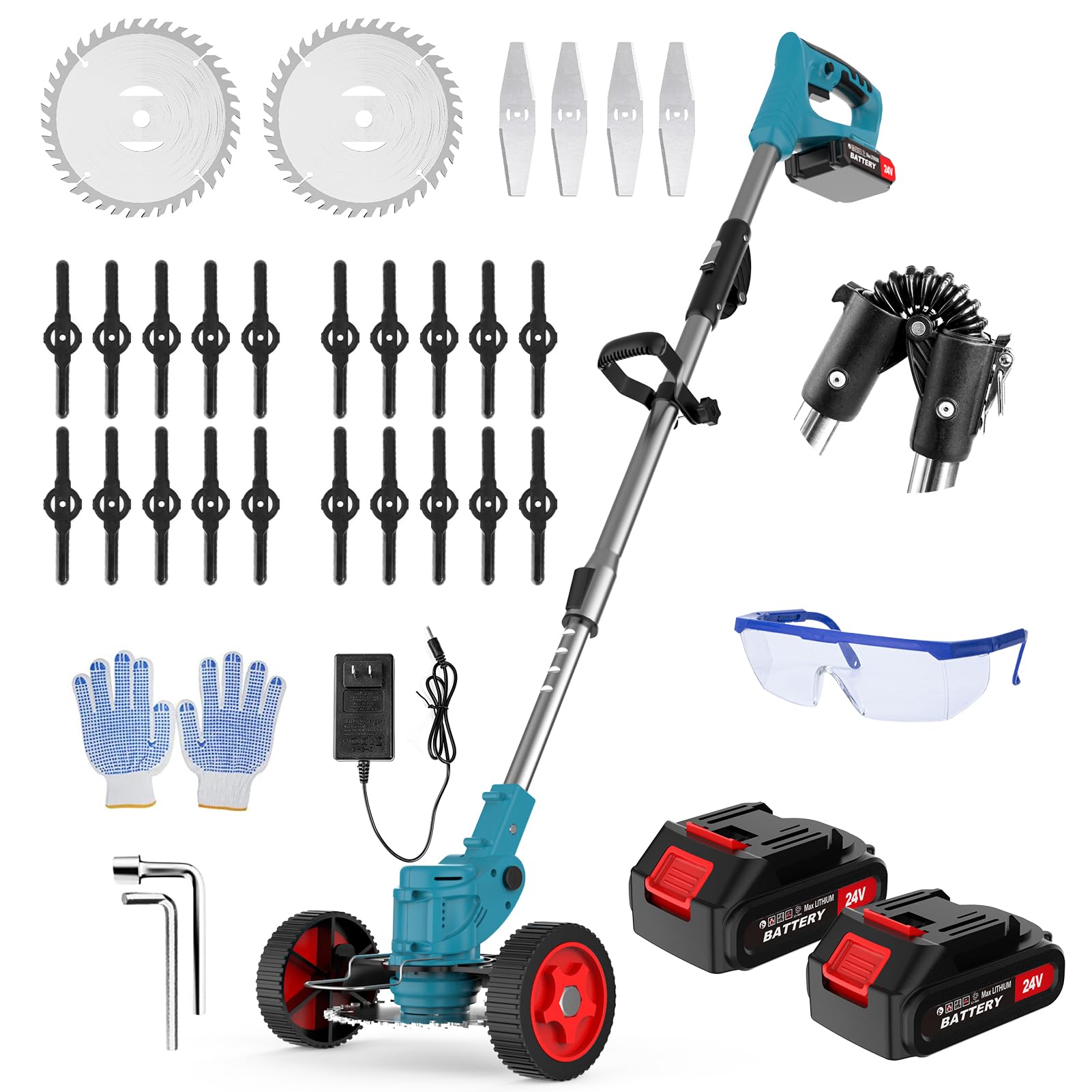 ( incomplete) Electric Cordless Weed Wacker, 3-in-1 Grass Trimmer Brush Cutter, Lightweight Push Lawn Mower Edger Tool with 3 Types Blades and 2Pcs 24V Rechargeable Battery Powered for Garden and Yard