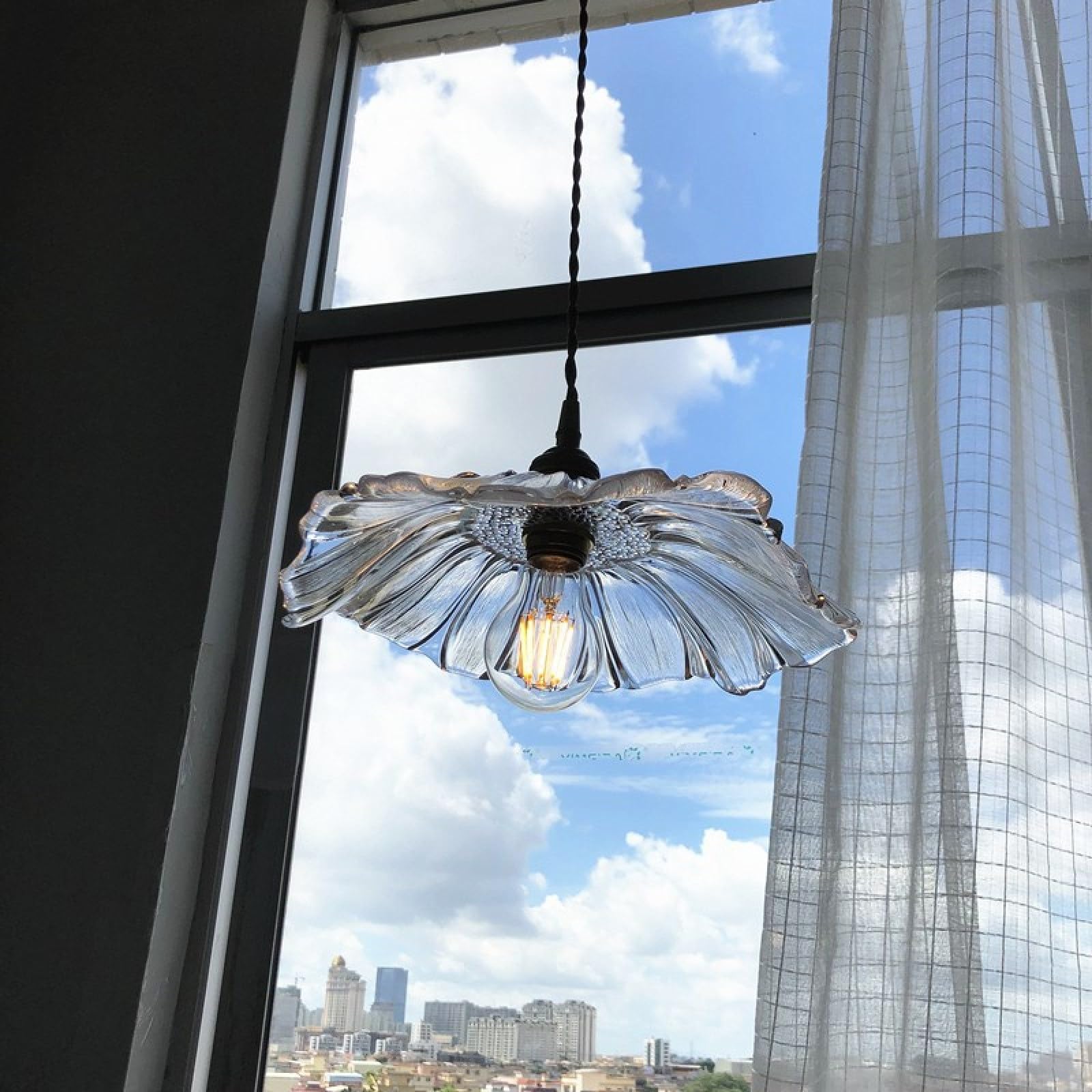 Lámpara colgante de Cristal Edison, lámpara colgante de techo, lámpara colgante Decorativa E27 con portalámparas de latón, pantalla de Cristal, lámpara colgante Estilo Loft, Sala