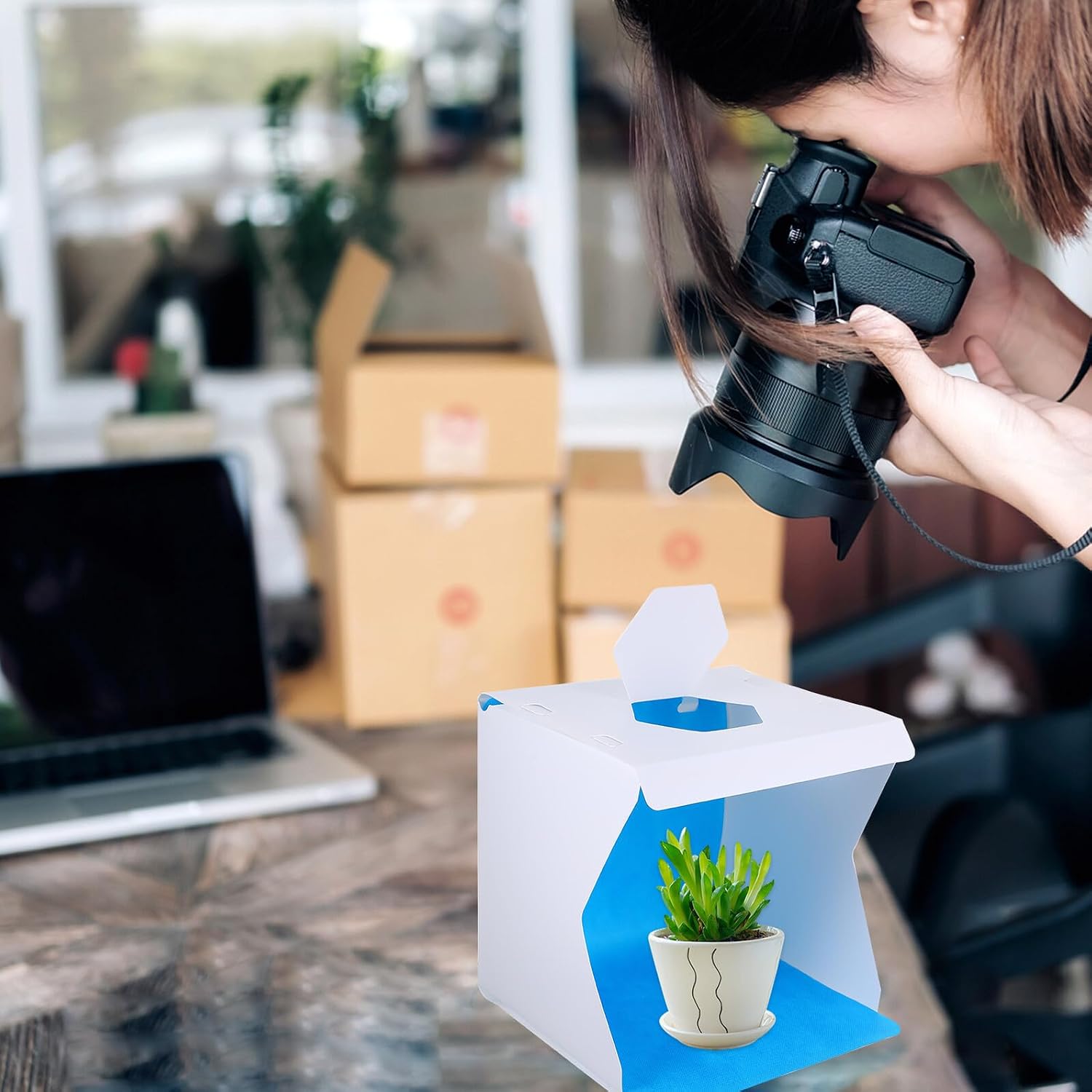 20cm Folding LED Photography Light Box with 6 Backdrops, Mini Photo Studio Tent for Jewelry, and Small Product Shooting, Portable Photography Accessory for Home and Professional