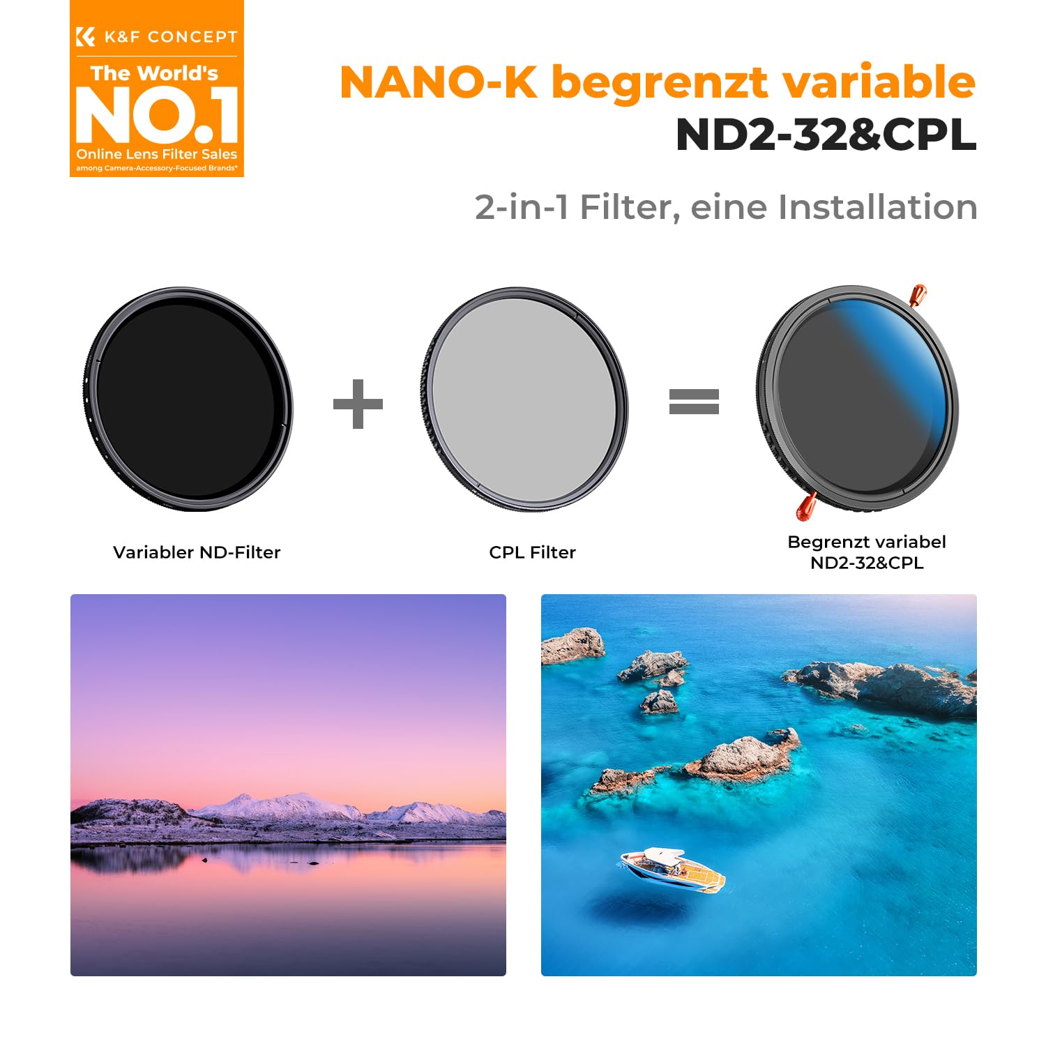 K&F CONCEPT Nano-K Serie ND Filter 72mm CPL&ND2-ND32 2 in 1 multifunktionaler Graufilter und CPL Filter Polfilter