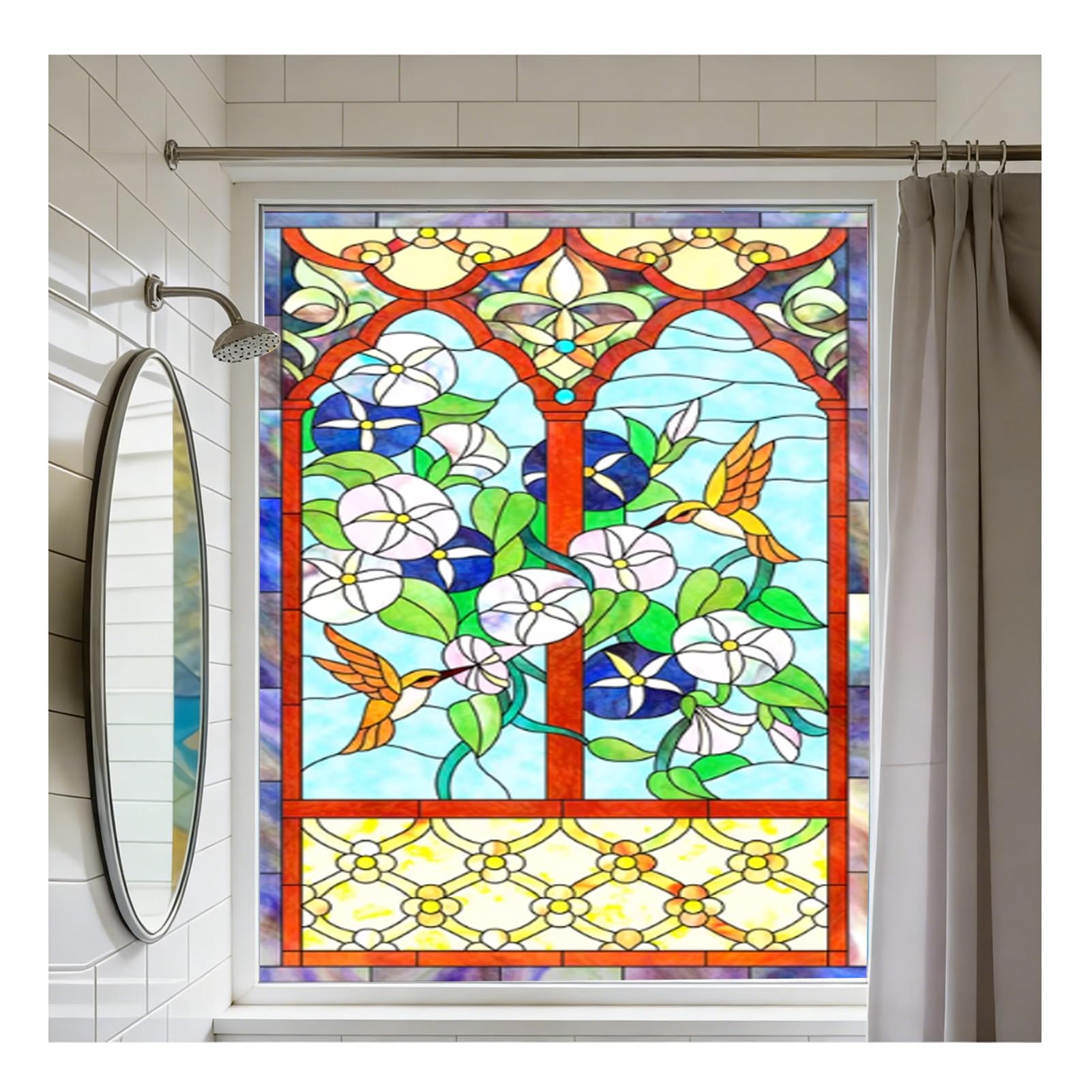 Buntglas Fensterfolie Blickdicht Sichtschutzfolie Fenster Milchglasfolie Wellenglas Statische Aufkleber ohne Klebstoff Wiederverwendbar Geeignet für Wohnzimmer Küche,9u,90x200cm