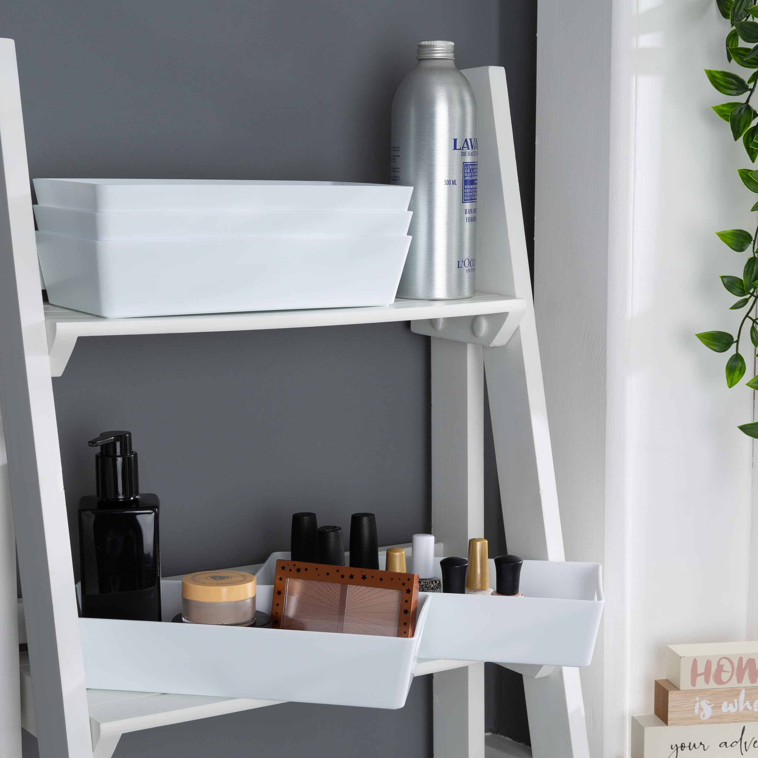 Wham Ice White Studio 5 X 1L Rectangular Plastic Storage Baskets | Ideal For Kitchens, Bathrooms, Stationery & More | Easy Access Integrated Handles | Made In The Uk