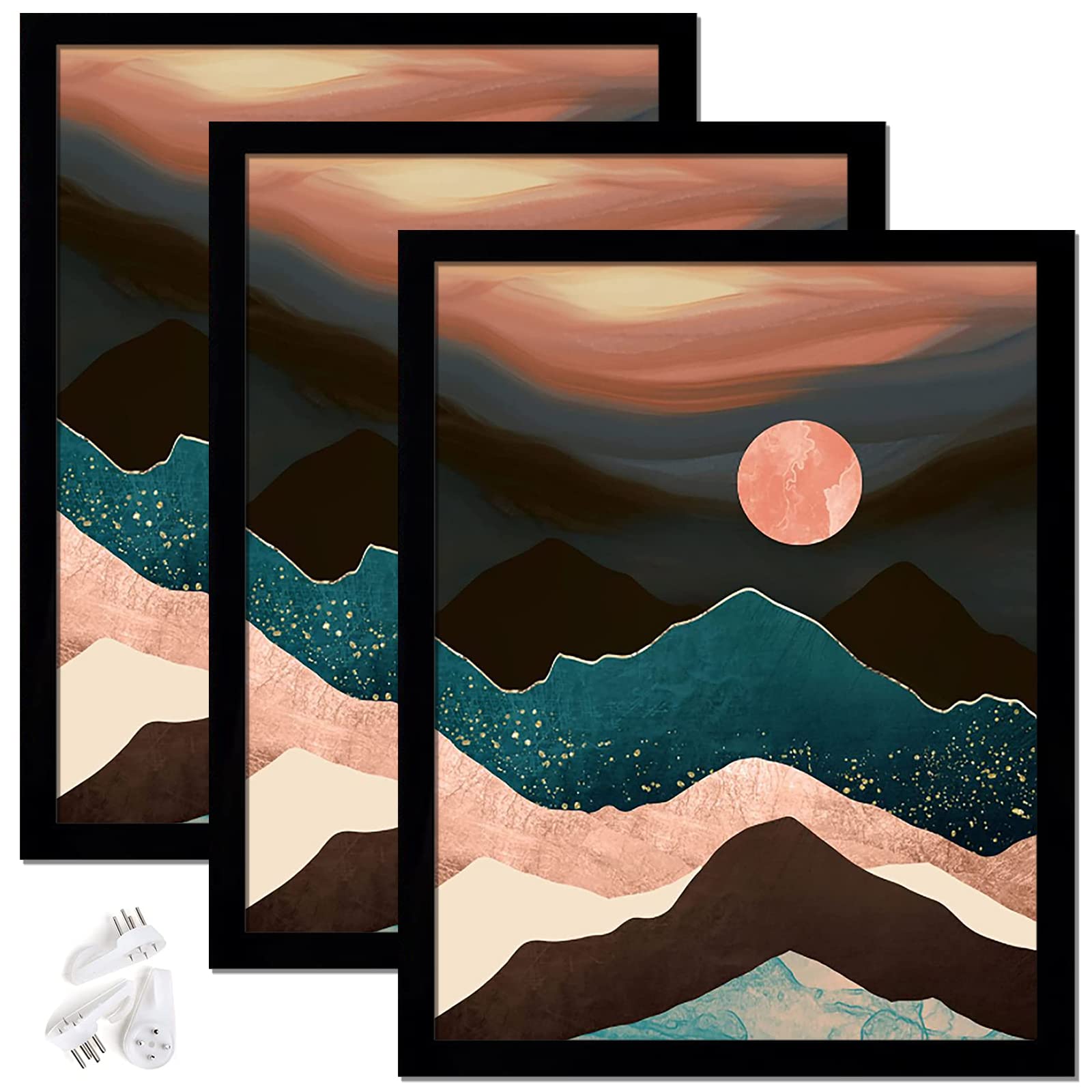 Black 8x10 Picture Frame Set of 3, High Transparent Frame for 8 By 10 Photo Collage Canvas Poster Size Wall Mount and Tabletop Horizontally Vertically (Black, 8 x 10 inches)