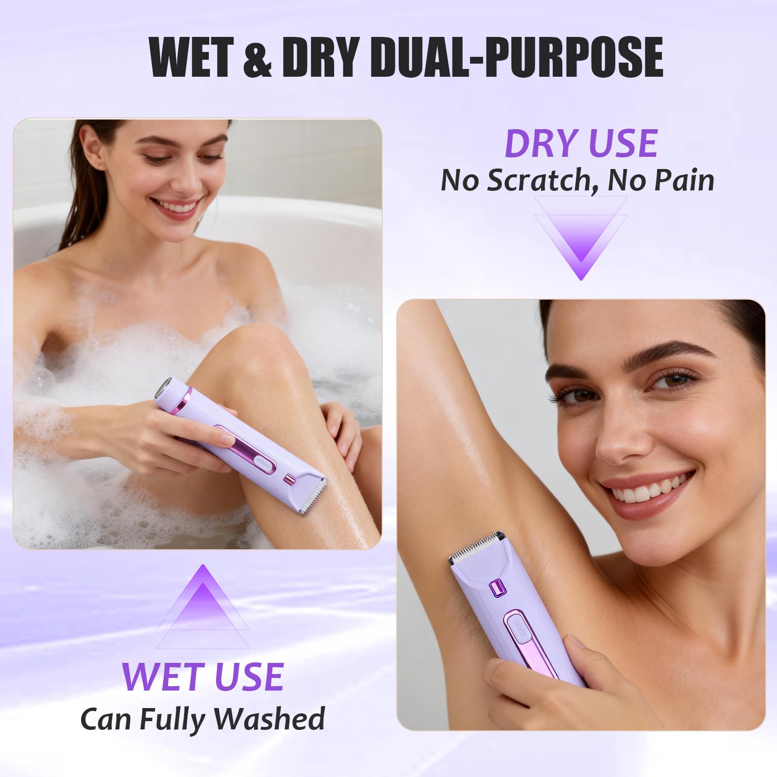 Rasoio elettrico 2 in 1 per bikini, rasoio elettrico ricaricabile per peli del corpo pubico, per gambe, corpo, capelli, rasoio elettrico a doppia testa, per donne, pubblico, viso, ascelle, gambe