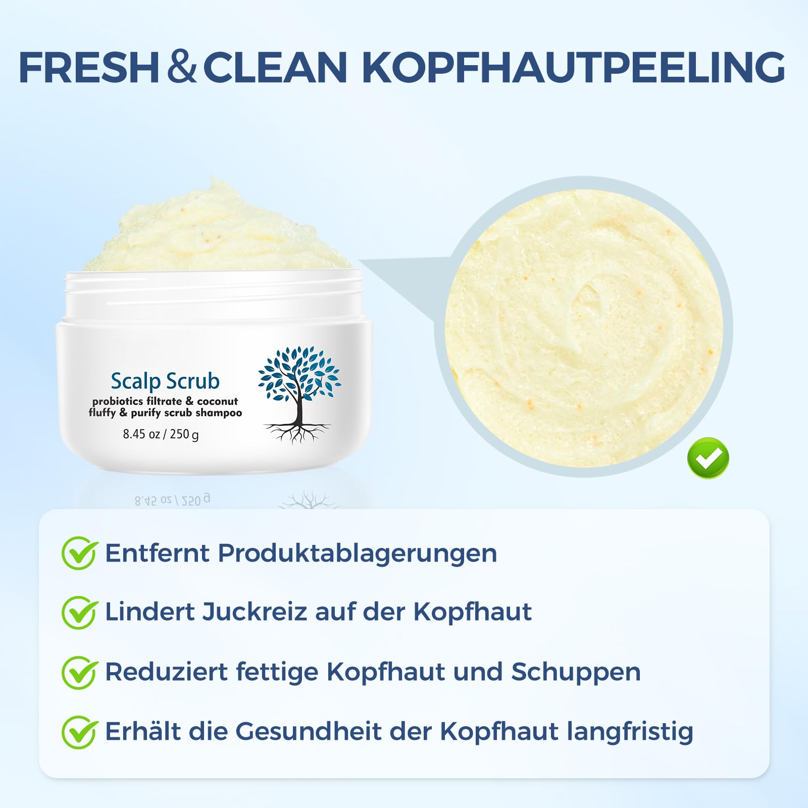 Peeling do skóry głowy, pielęgnacja włosów, szampon do swędzącej i suchej skóry głowy, szampon przeciwłupieżowy, głębokie oczyszczanie, peeling do skóry głowy, 250 ml