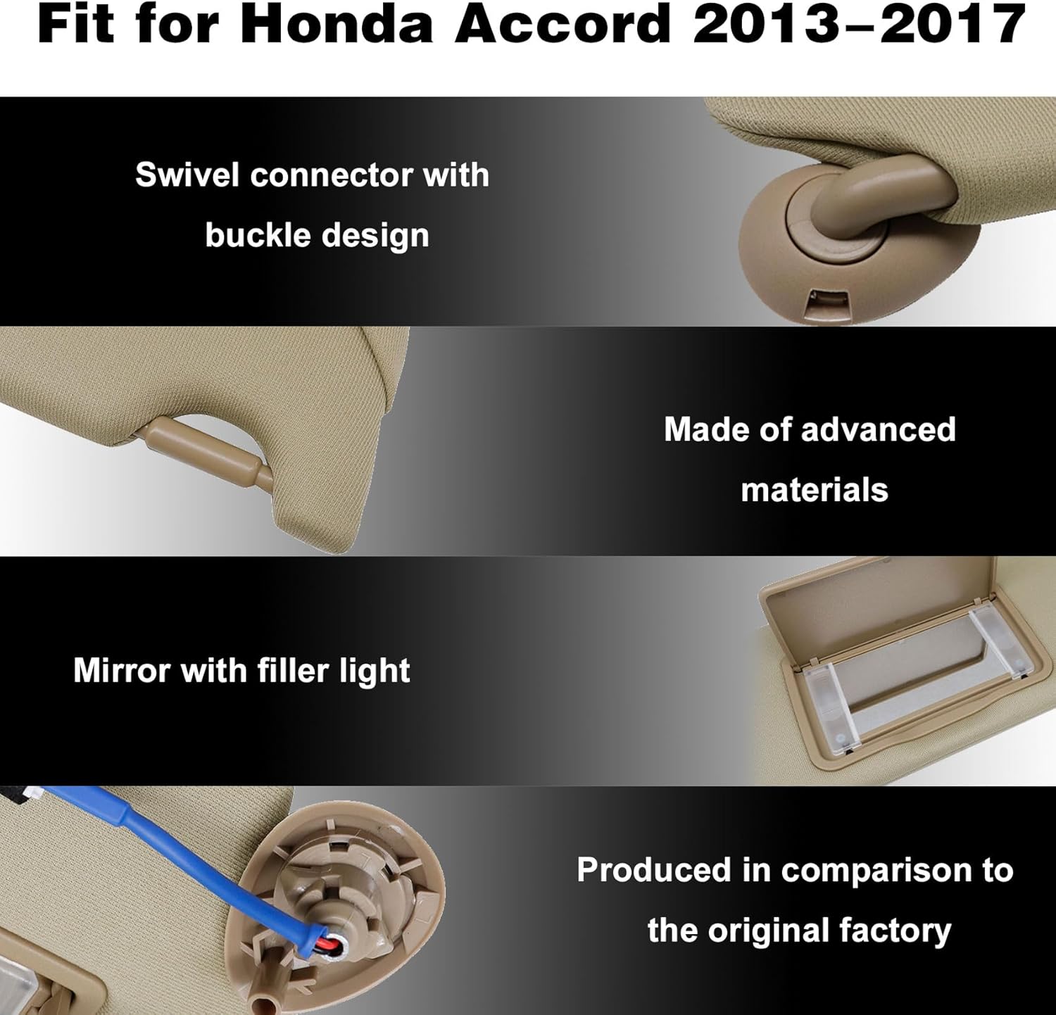 Priprilod Driver Side Sun Visor Ivory Replace 83280-T2F-A52ZA Compatible with Honda Accord 2013 2014 2015 2016 2017