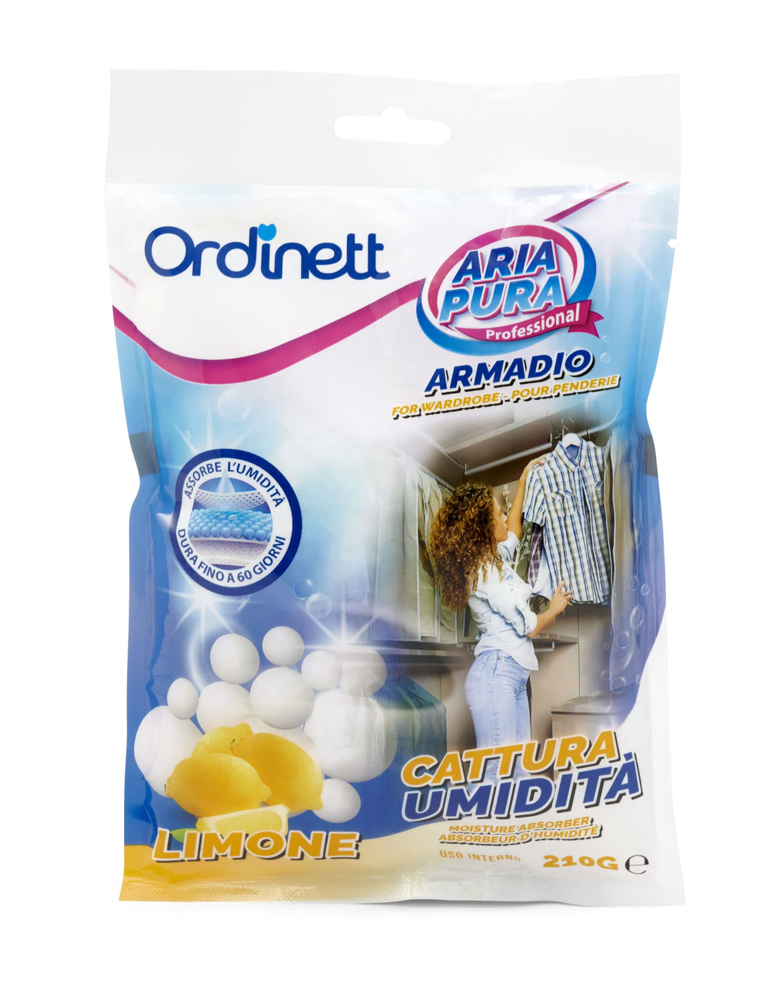 Ordinett Deumidificatore Cristalli per Armadio/Interni | Profumazione Limone | 210 gr | Elimina Umidità e Cattivi Odori